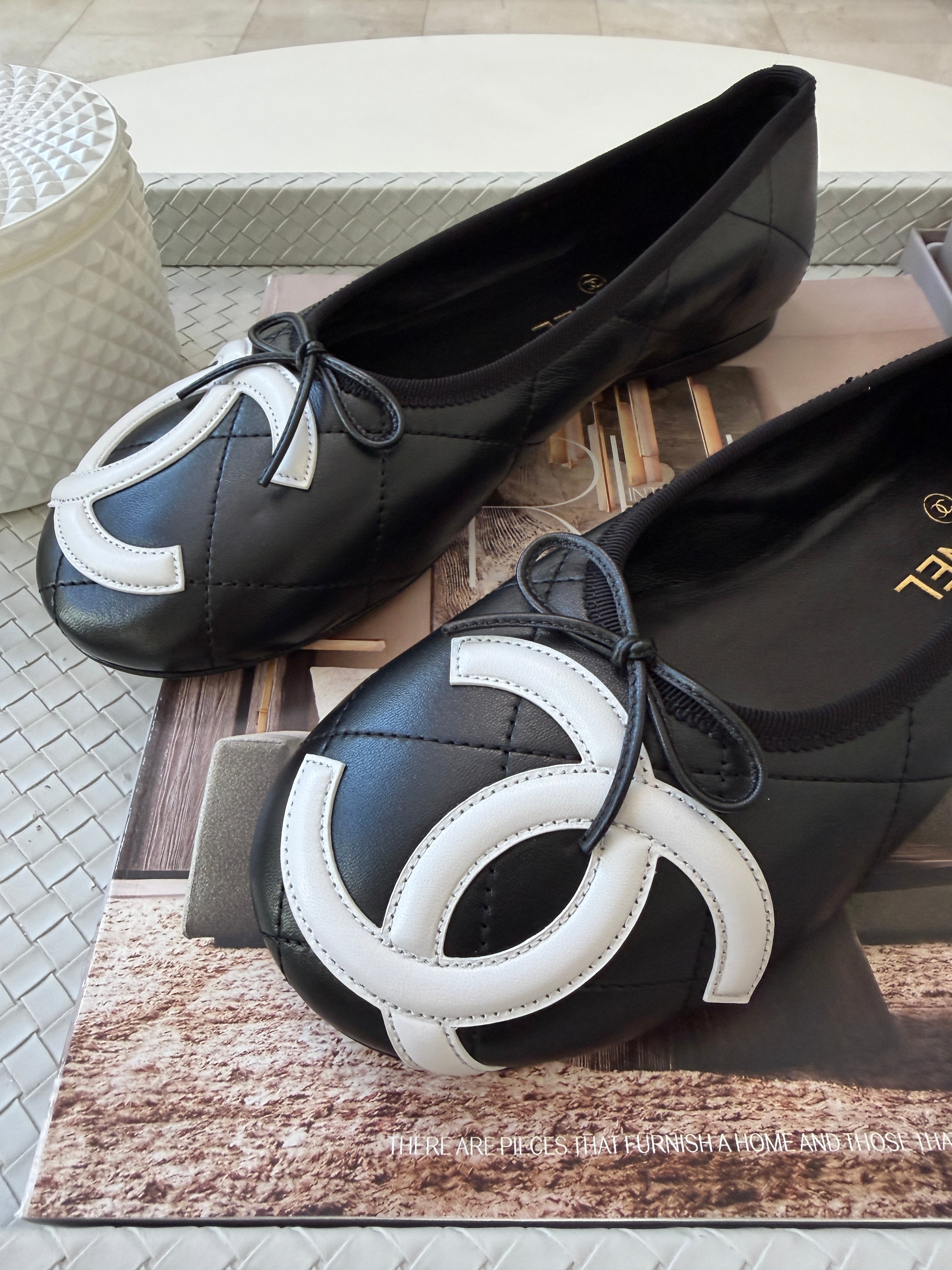 Chanel Cambon 2026 Coco Beach CC Logo Black Leather White Ballet