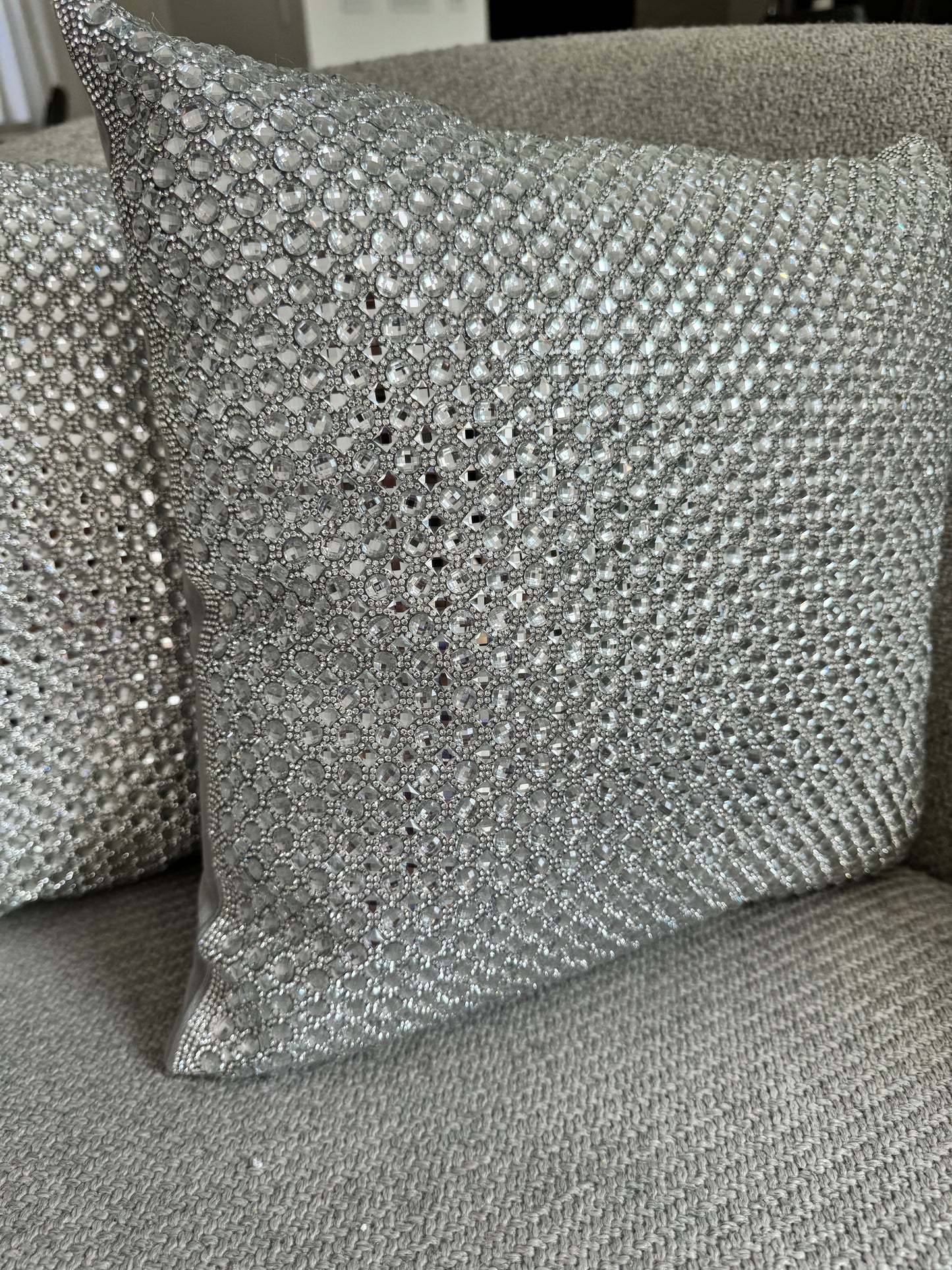 Sparkles Home Rhinestone 16x16 Montaigne Jeweled Gray Crystal Crystals Sparkle Silver Bling Luxury Decorative Decor Pillow