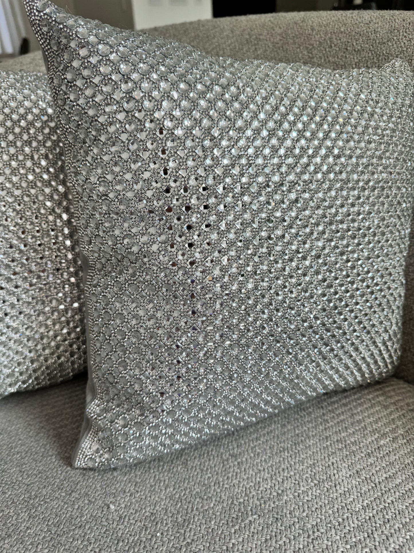 Sparkles Home Rhinestone 16x16 Montaigne Jeweled Gray Crystal Crystals Sparkle Silver Bling Luxury Decorative Decor Pillow