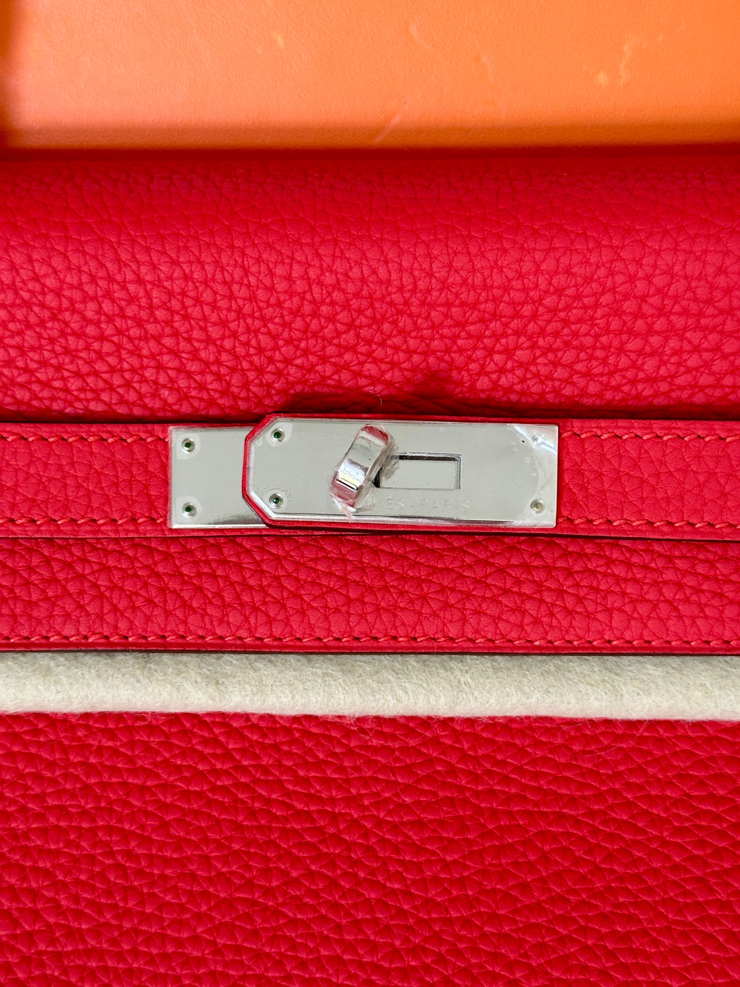 Hermes Kelly 35 Rouge Tomate Red Retourne Togo Leather Palladium Hardware PHW Bag Handbag