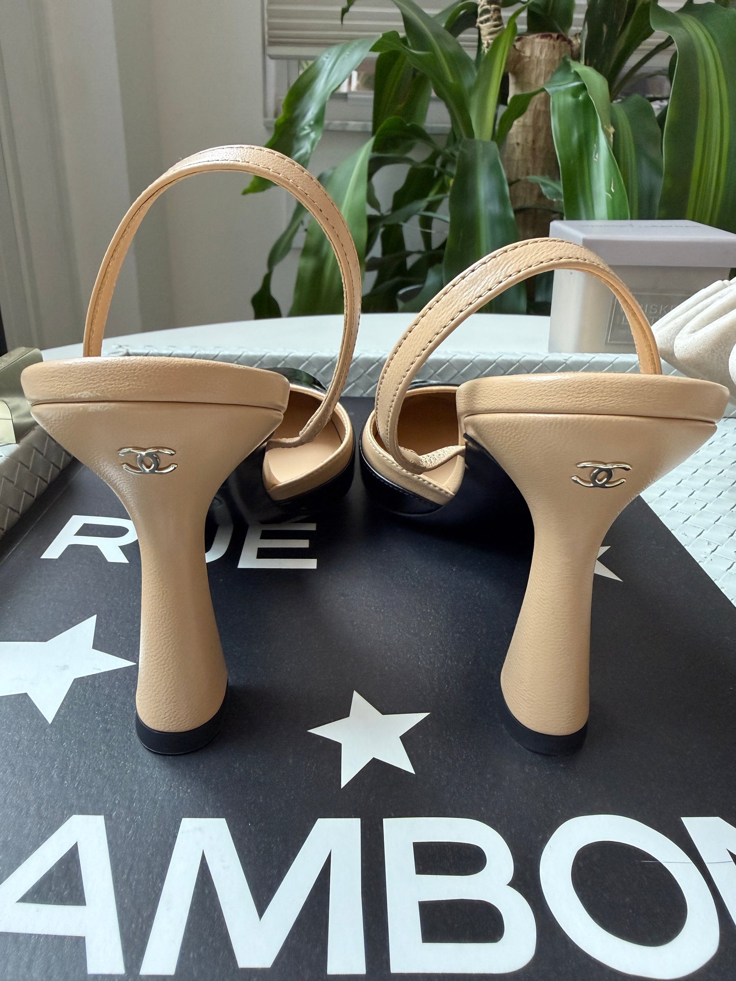 Chanel SS26 Beige Black Lambskin Patent Calfskin Leather Classic Slingbacks Pumps Heels
