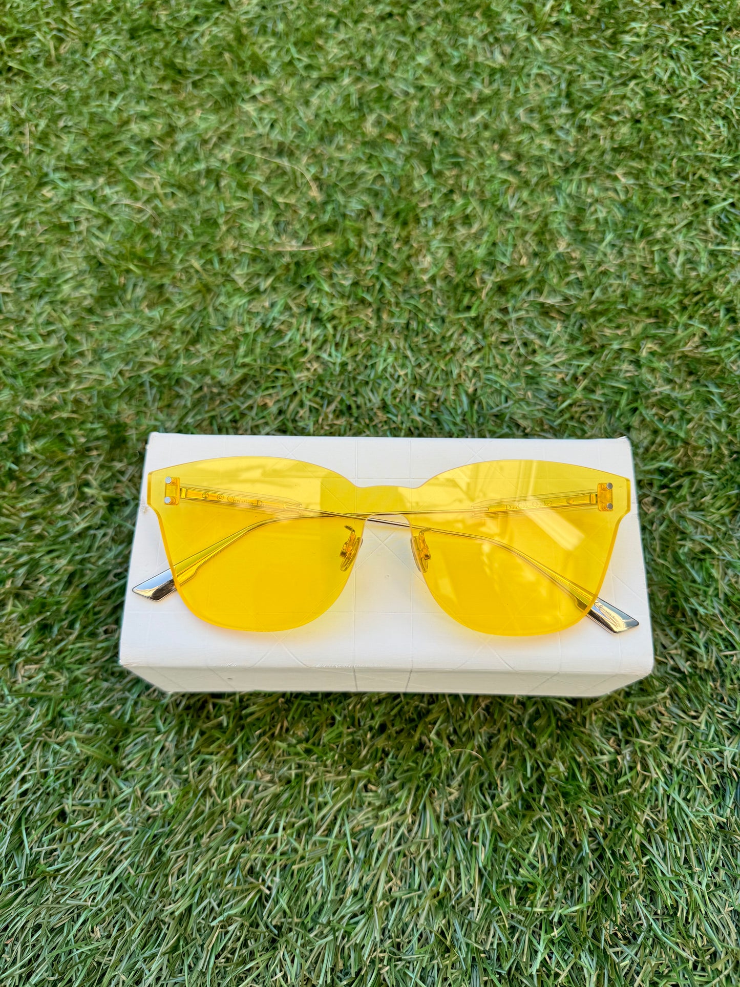 Dior Color Quake 2 Citric Yellow Metal Plastic Rectangle Shield Square Sunglasses