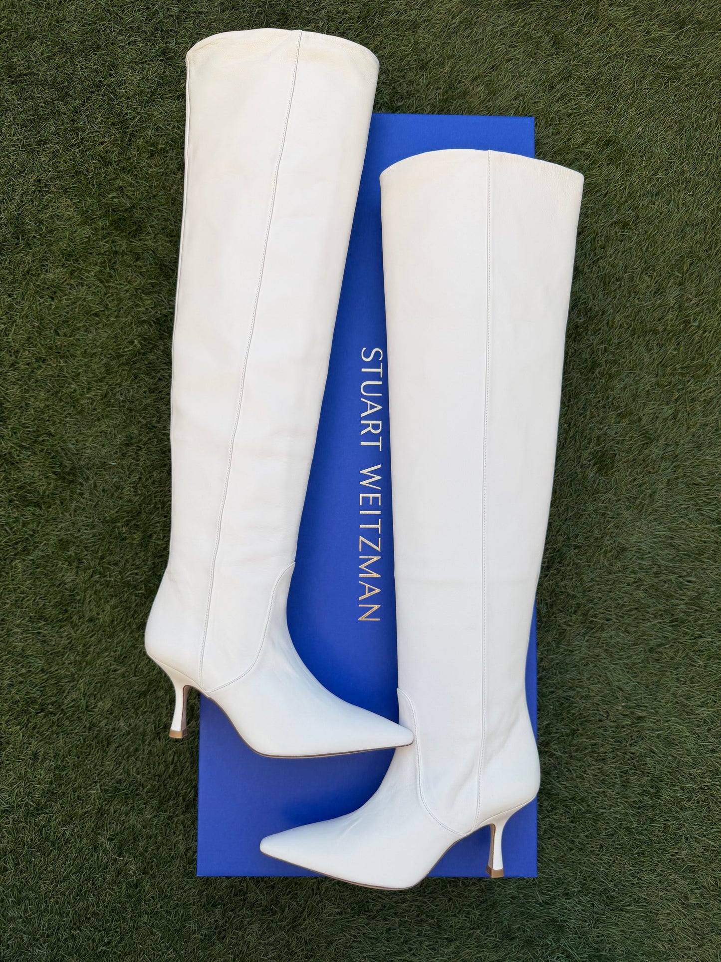 STUART WEITZMAN NAOMI NAPA LEATHER IVORY WHITE ZIP OVER KNEE BOOTS WIDE CALF BOOT