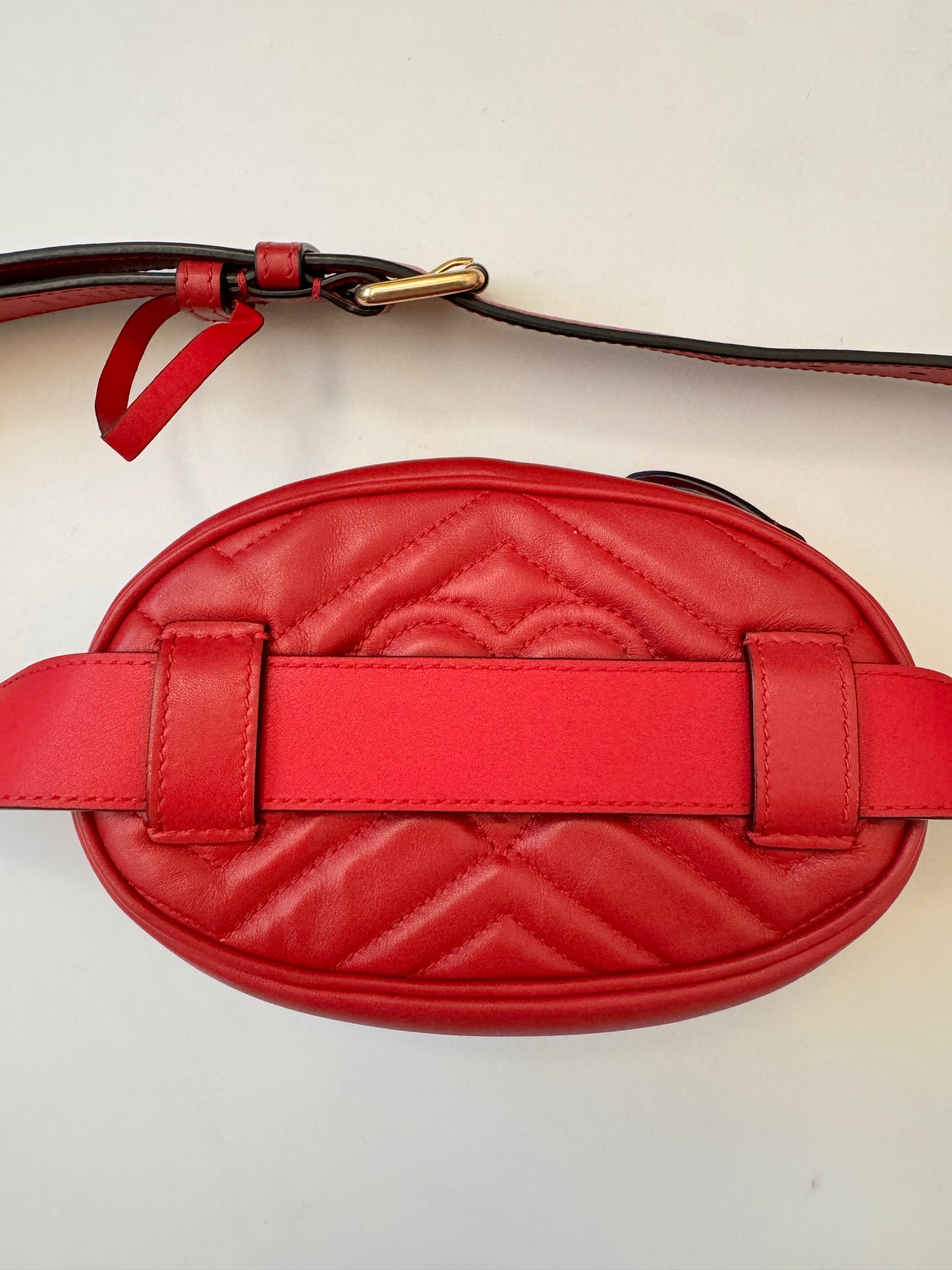 Gucci Marmont Red Leather GG Logo Belt Bag Pouch Pre-Owned