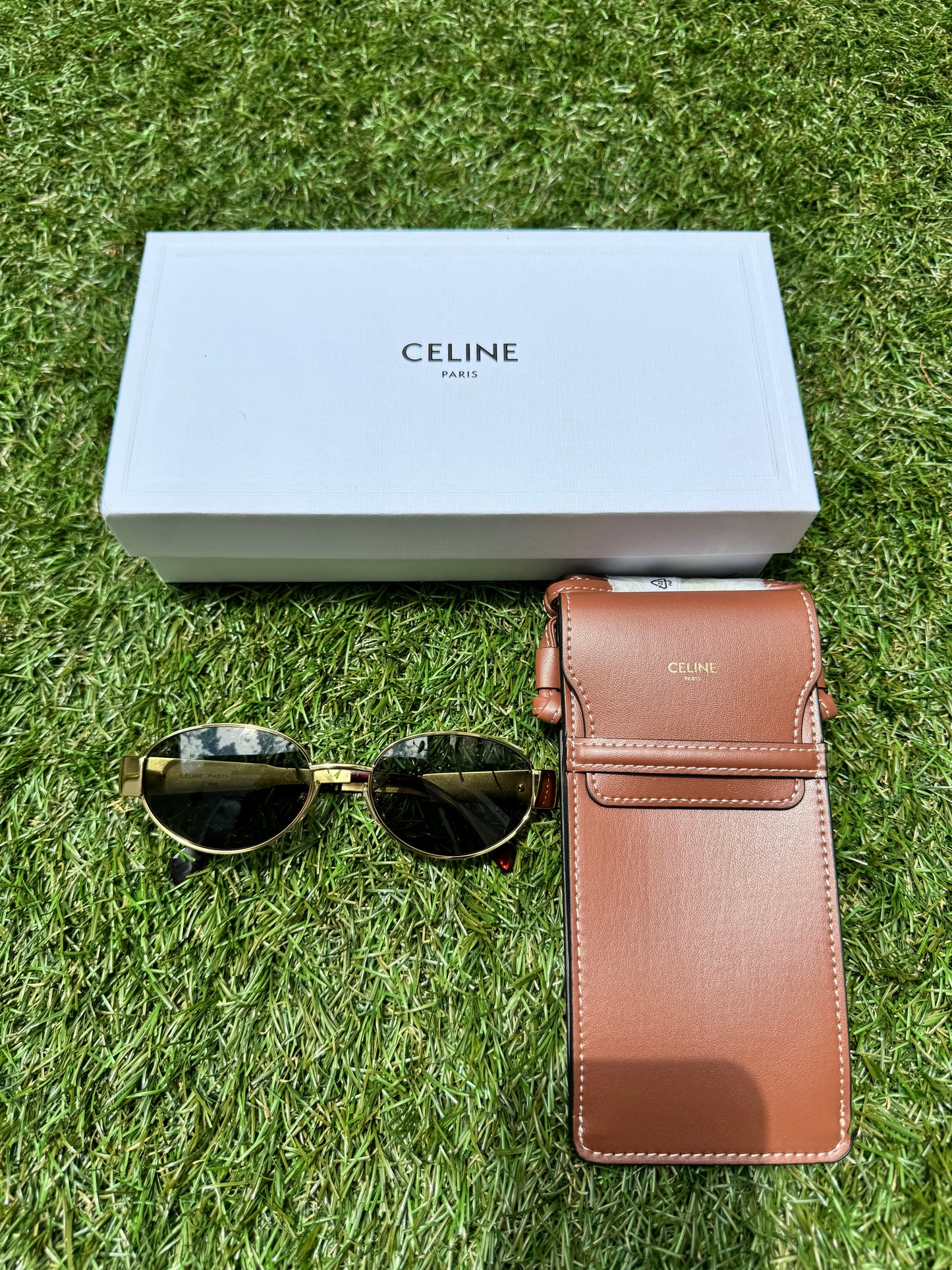 Celine Triomphe 01 Oval-frame gold-tone and tortoiseshell acetate Sunglasses CL40235U