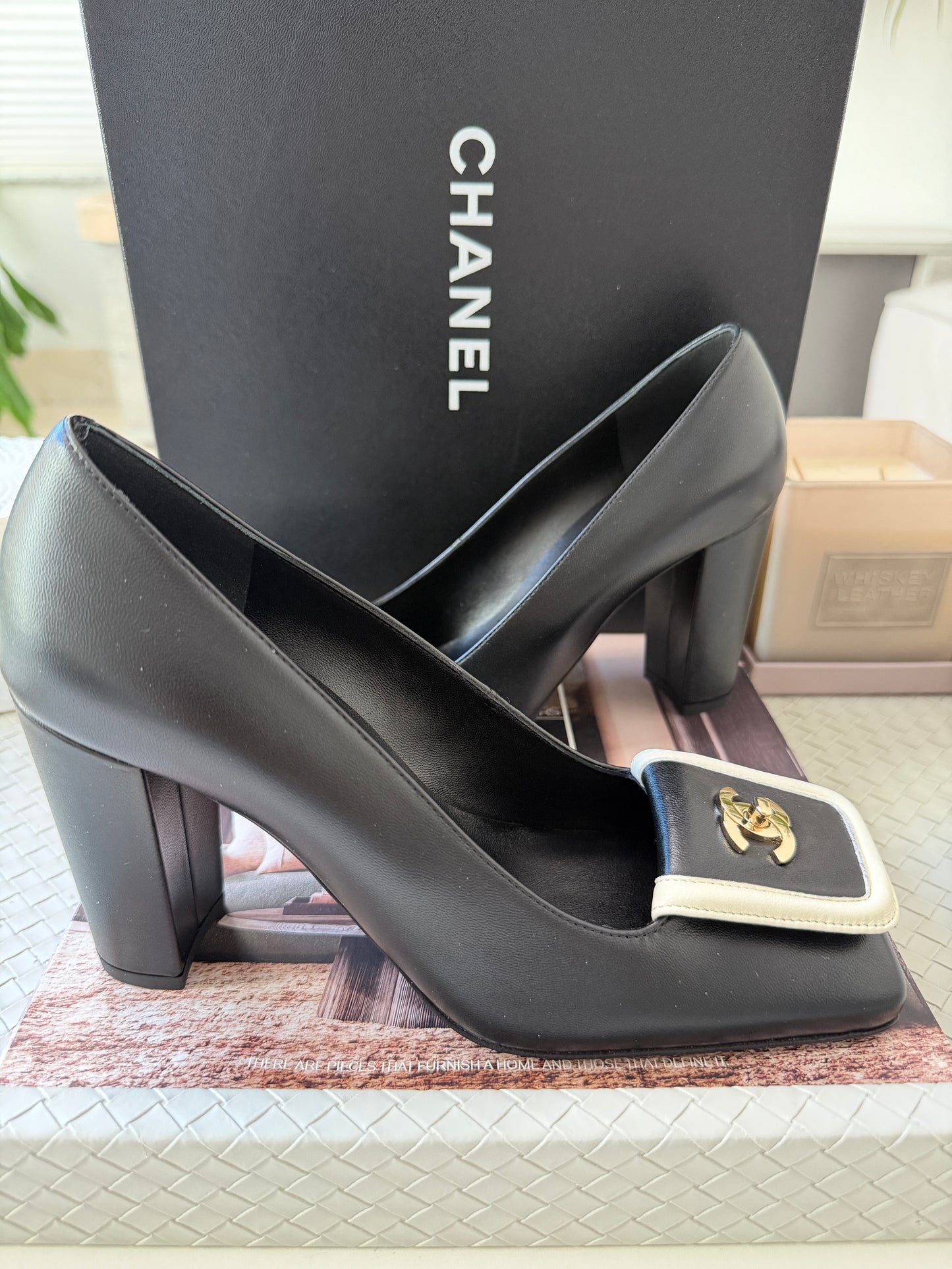 Chanel SS 26 Blazy Black Lambskin Square Toe CC Logo Turn-lock Pumps Heels