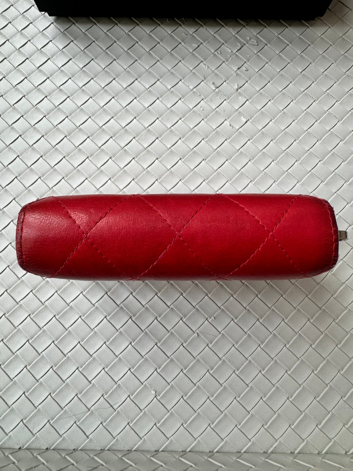Chanel CC Lambskin Coin Holder Mini Wallet Card Case Matelasse Red Zip Quilted Pre-Owned