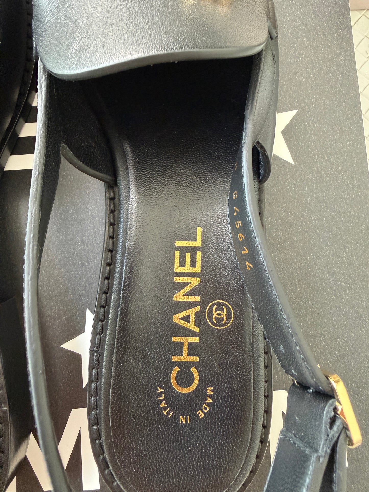 Chanel Metiers D’art 26 Strass CC Logo Black Leather Slingback Loafers Flats