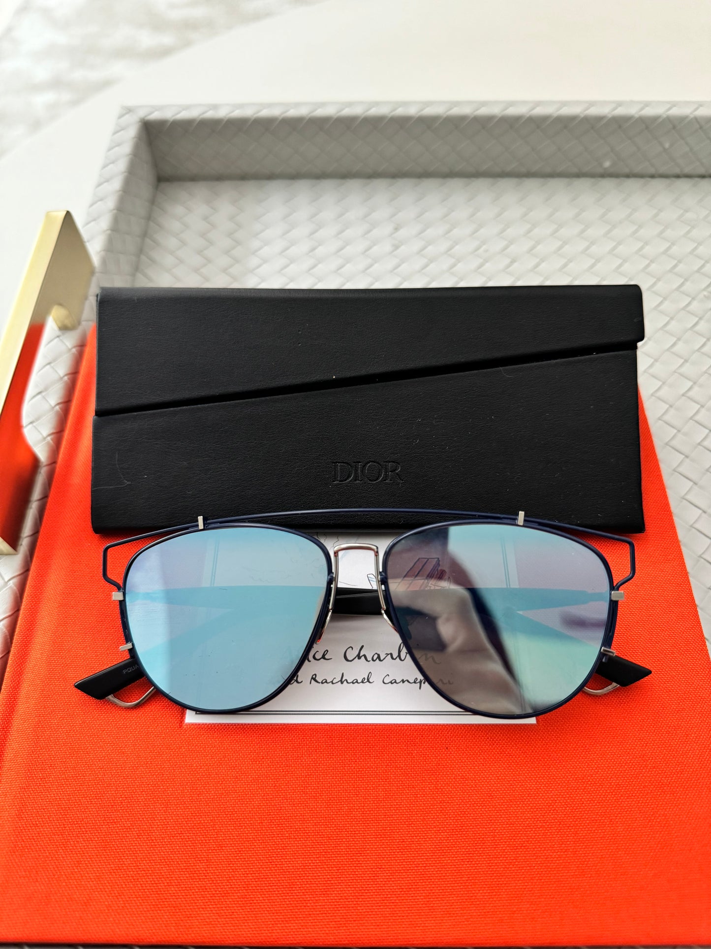 Christian Dior CD Technologic PQU/A4 Navy  Blue Mirrored Pilot Sunglasses Pre-Owned
