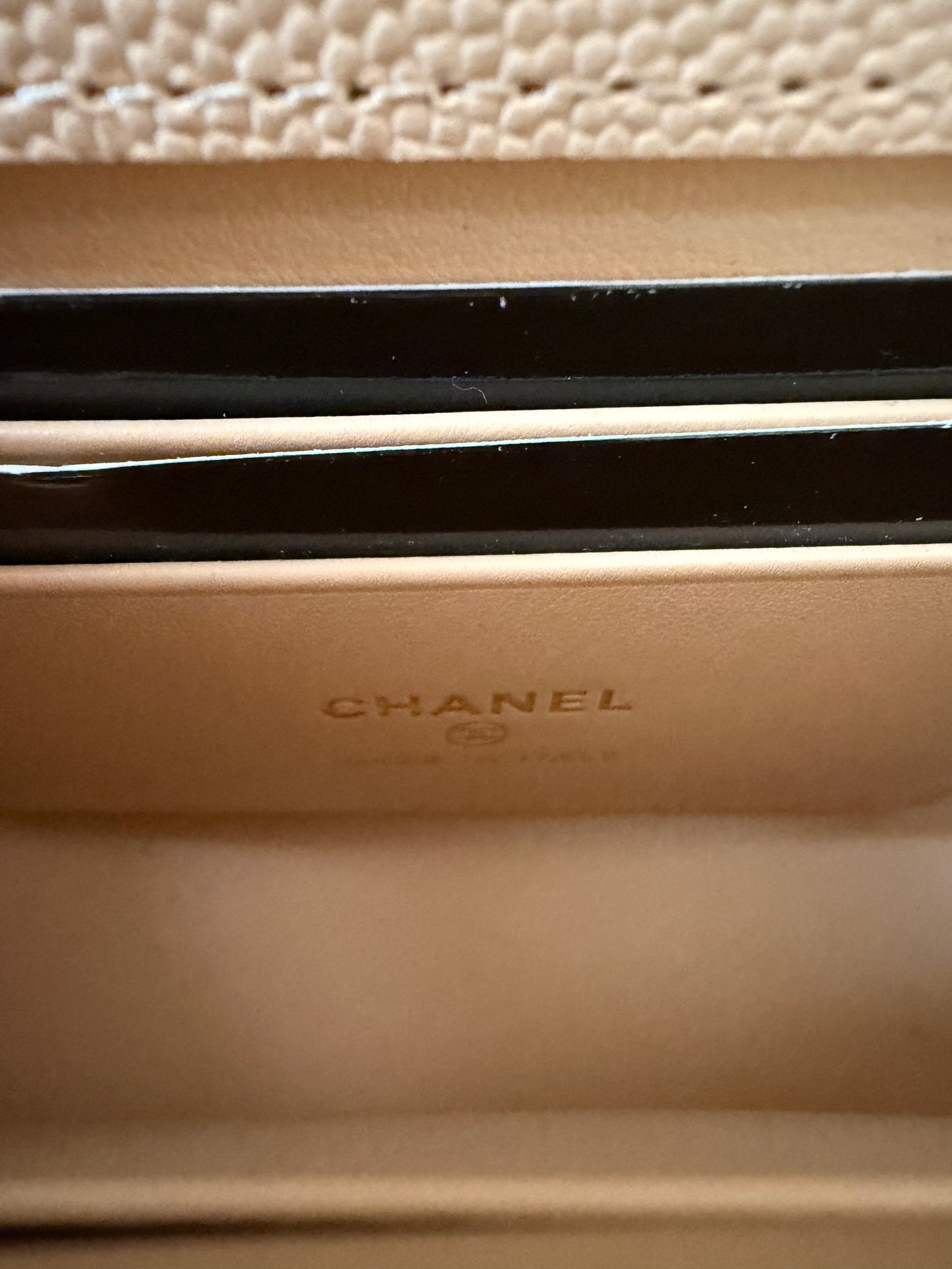 Chanel 24K AP4244 Micro Coco Handle Extra Mini Classic Flap Bag Beige Caviar Clutch with Chain Gold HW
