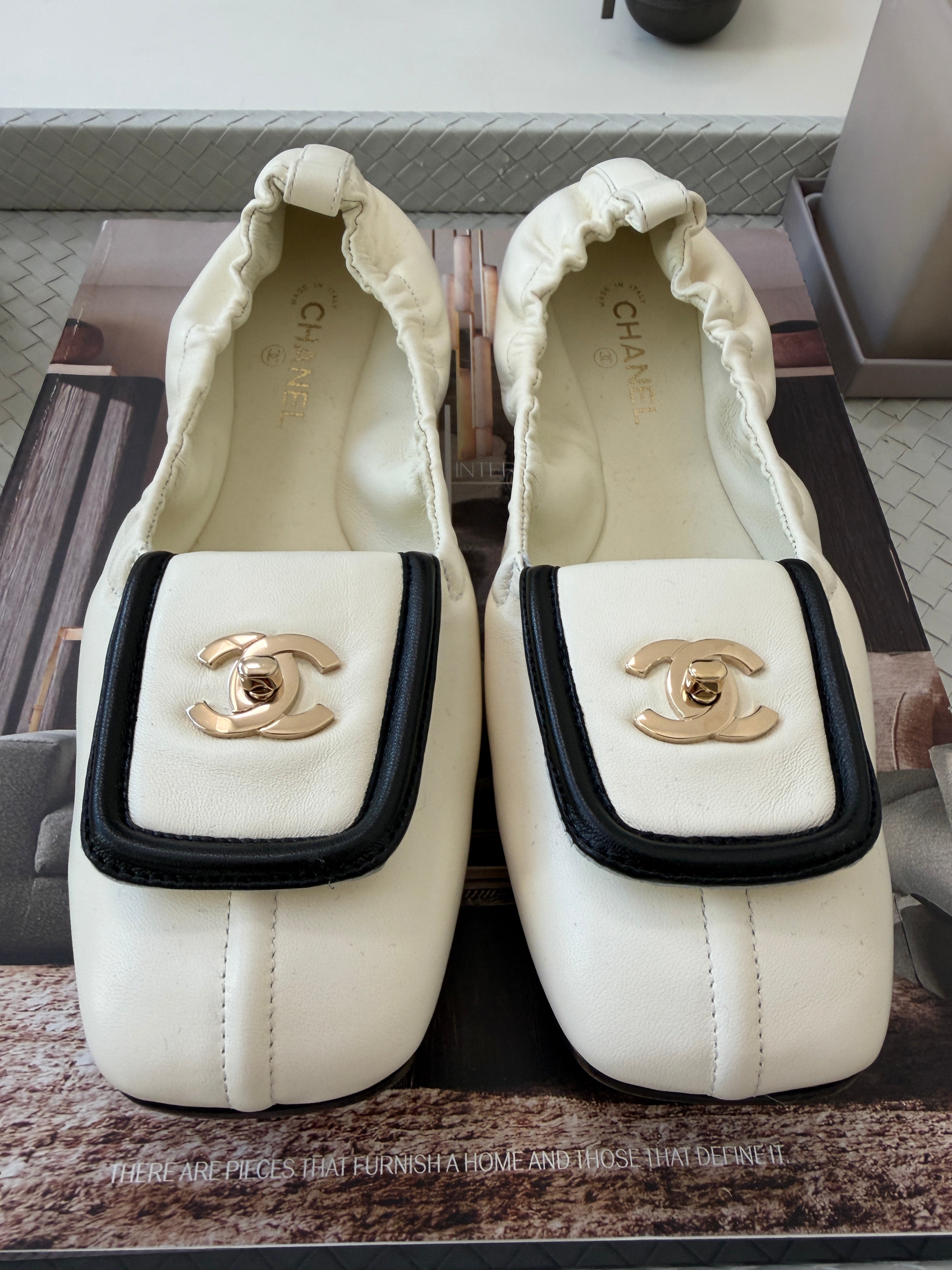 Chanel SS 26 Blazy Ivory Lambskin Square Toe CC Logo Turn-lock