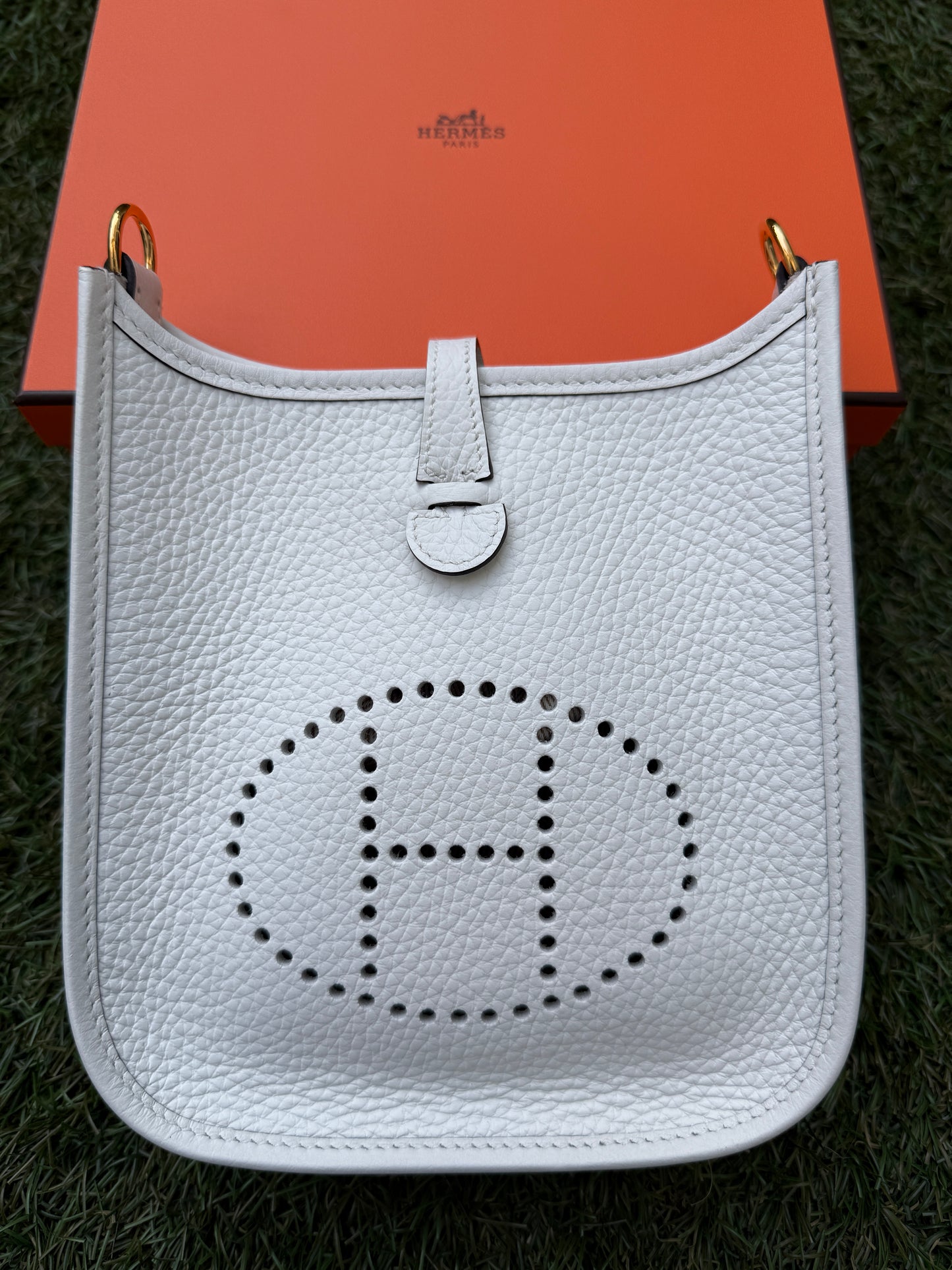 Hermes Evelyne TPM 16 New Whote Leather Mini Gold GHW Crossbody Handbag Bag