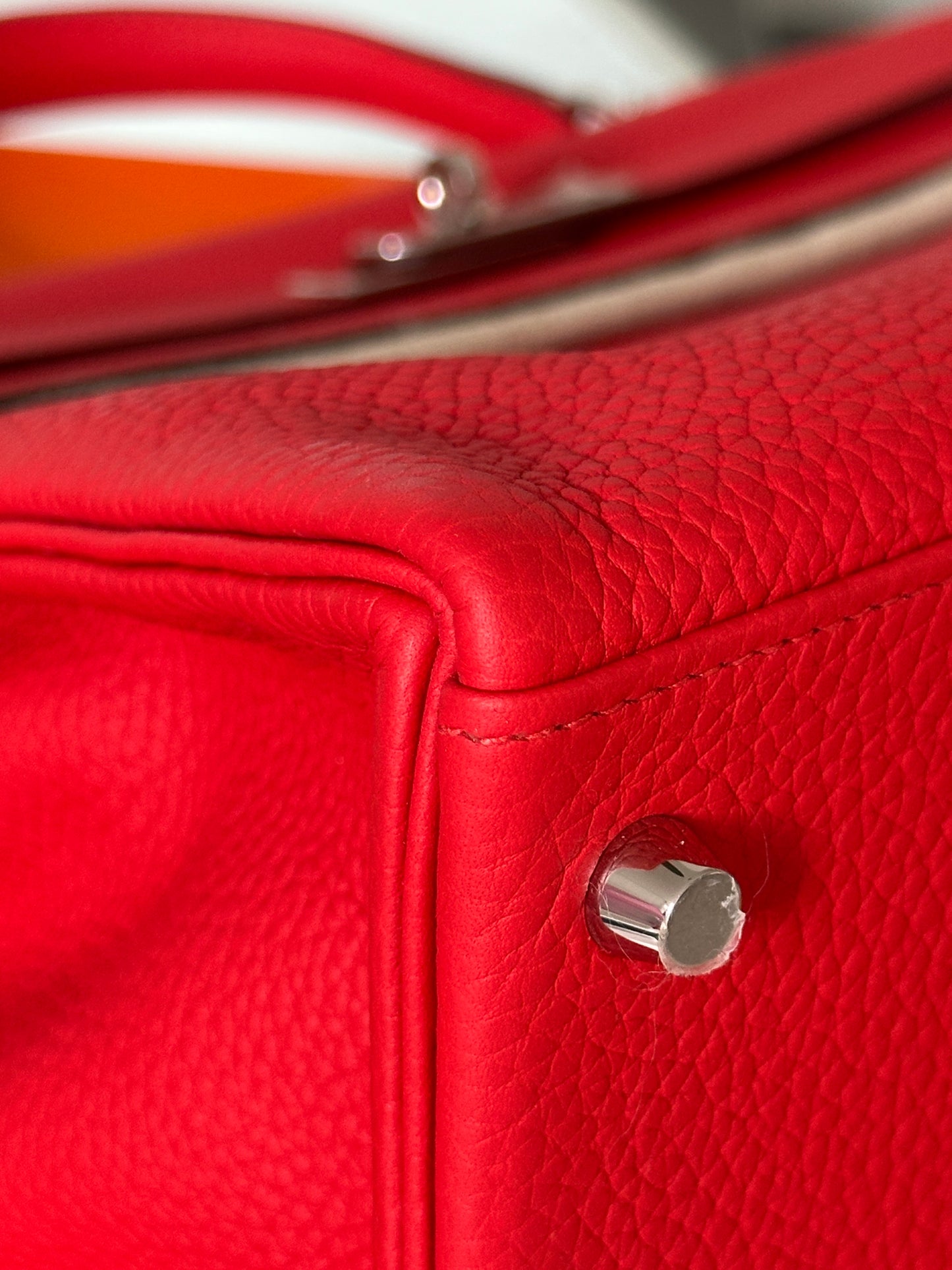 Hermes Kelly 35 Rouge Tomate Red Retourne Togo Leather Palladium Hardware PHW Bag Handbag