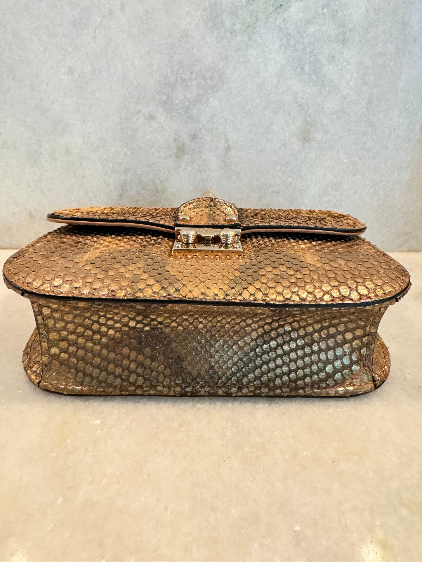 Valentino Garavani Rockstud Limited Edition Python Gold Cross Body Golden Bronze Bag Pre-Owned