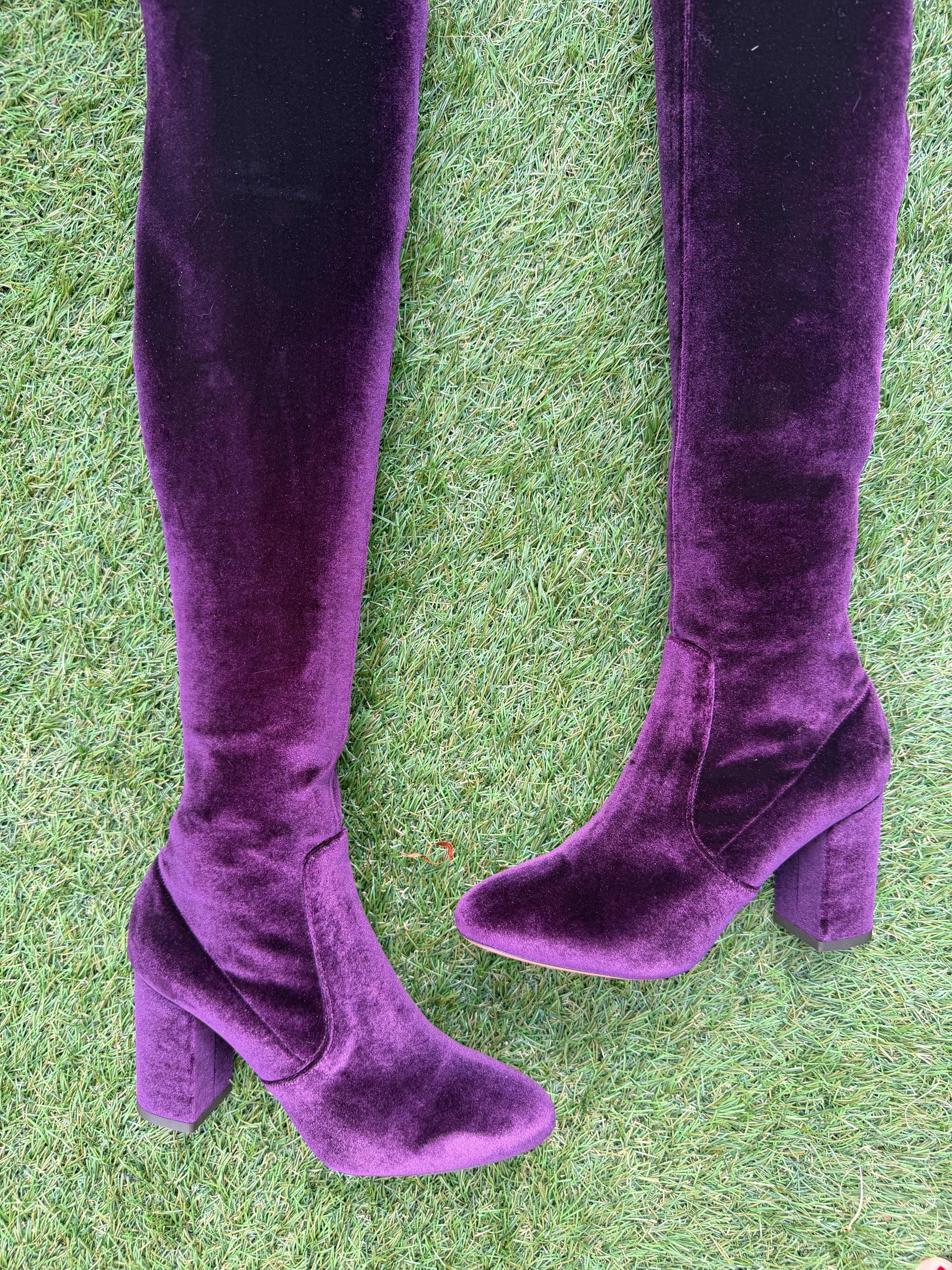 AQUAZZURA VELVET 85 THIGH HIGH PURPLE SO ME ZIP OVER KNEE BOOT