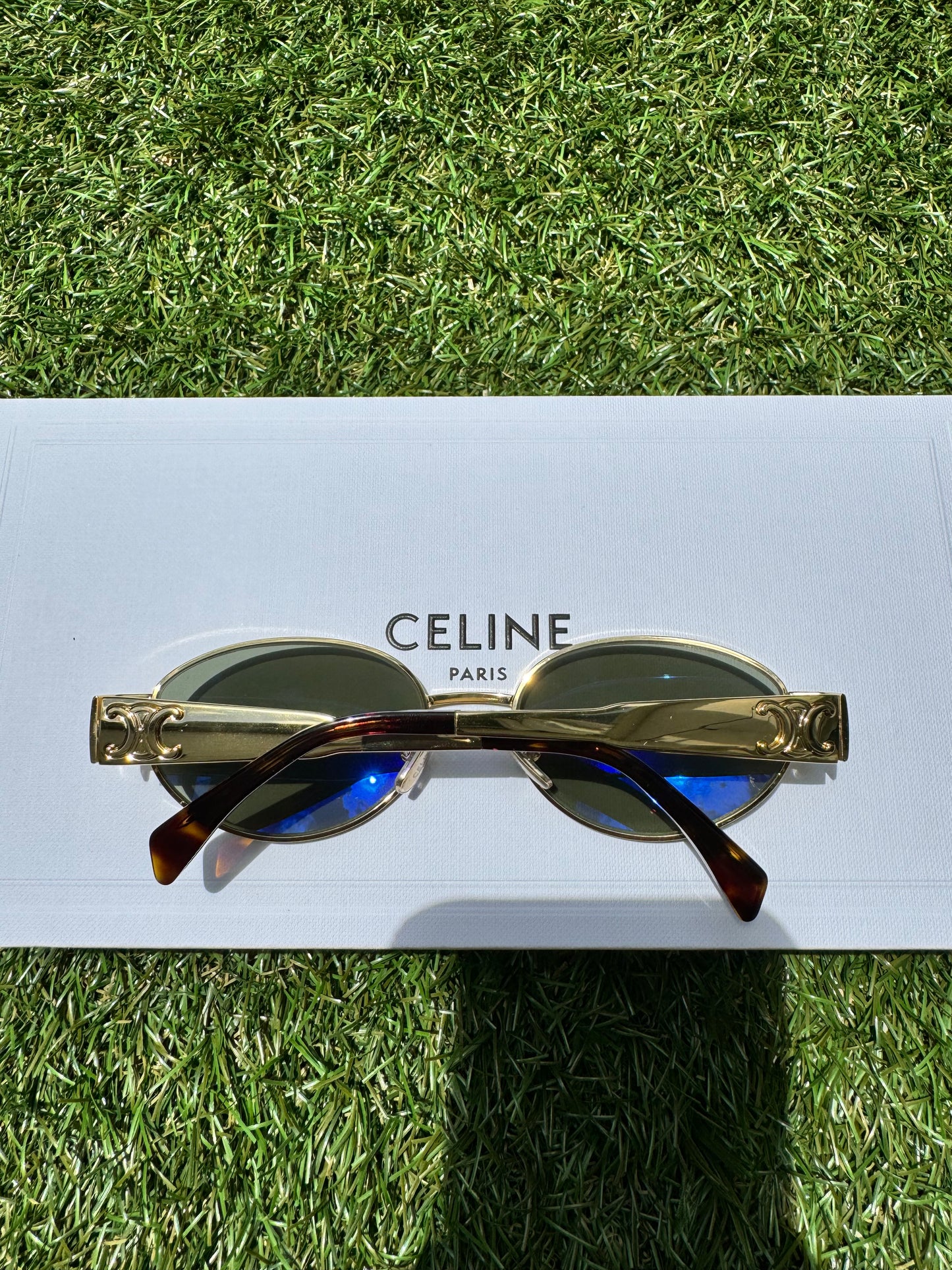 Celine Triomphe 01 Oval-frame gold-tone and tortoiseshell acetate Sunglasses CL40235U