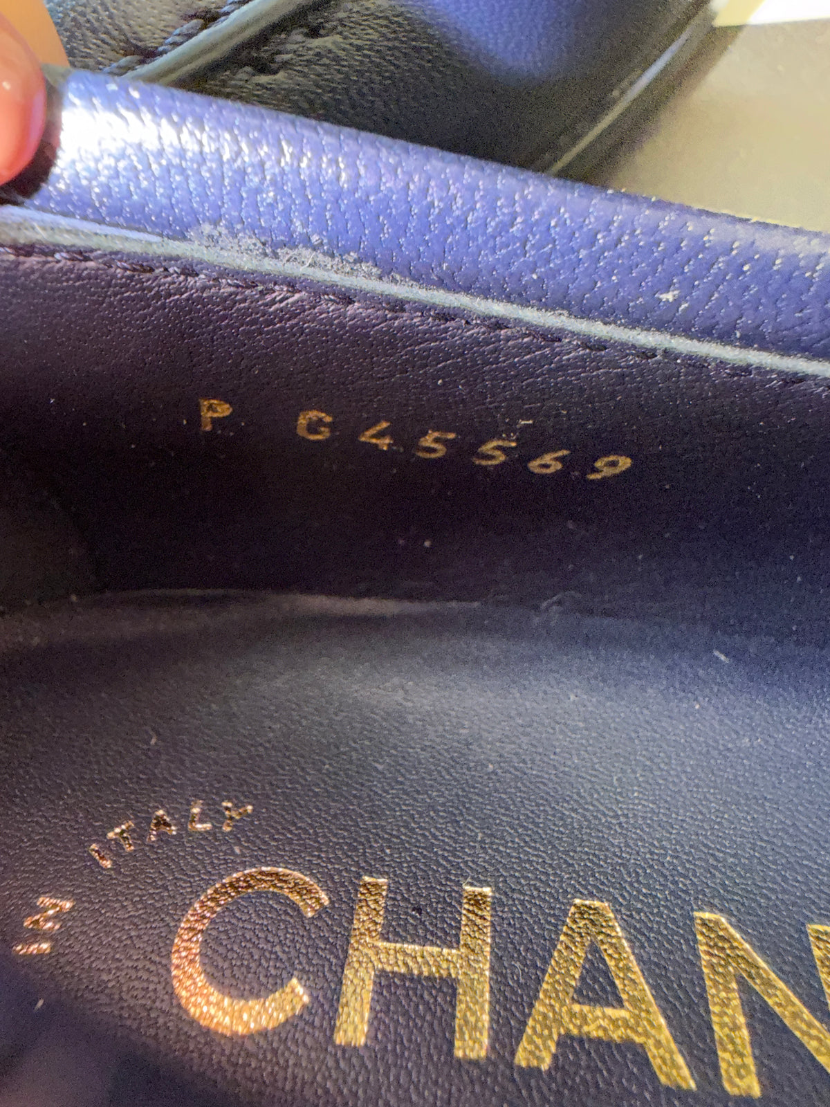Chanel 2024 Classic Lambskin Leather Navy Blue Enamel CC Logo Moccasins Loafers Flats Shoes