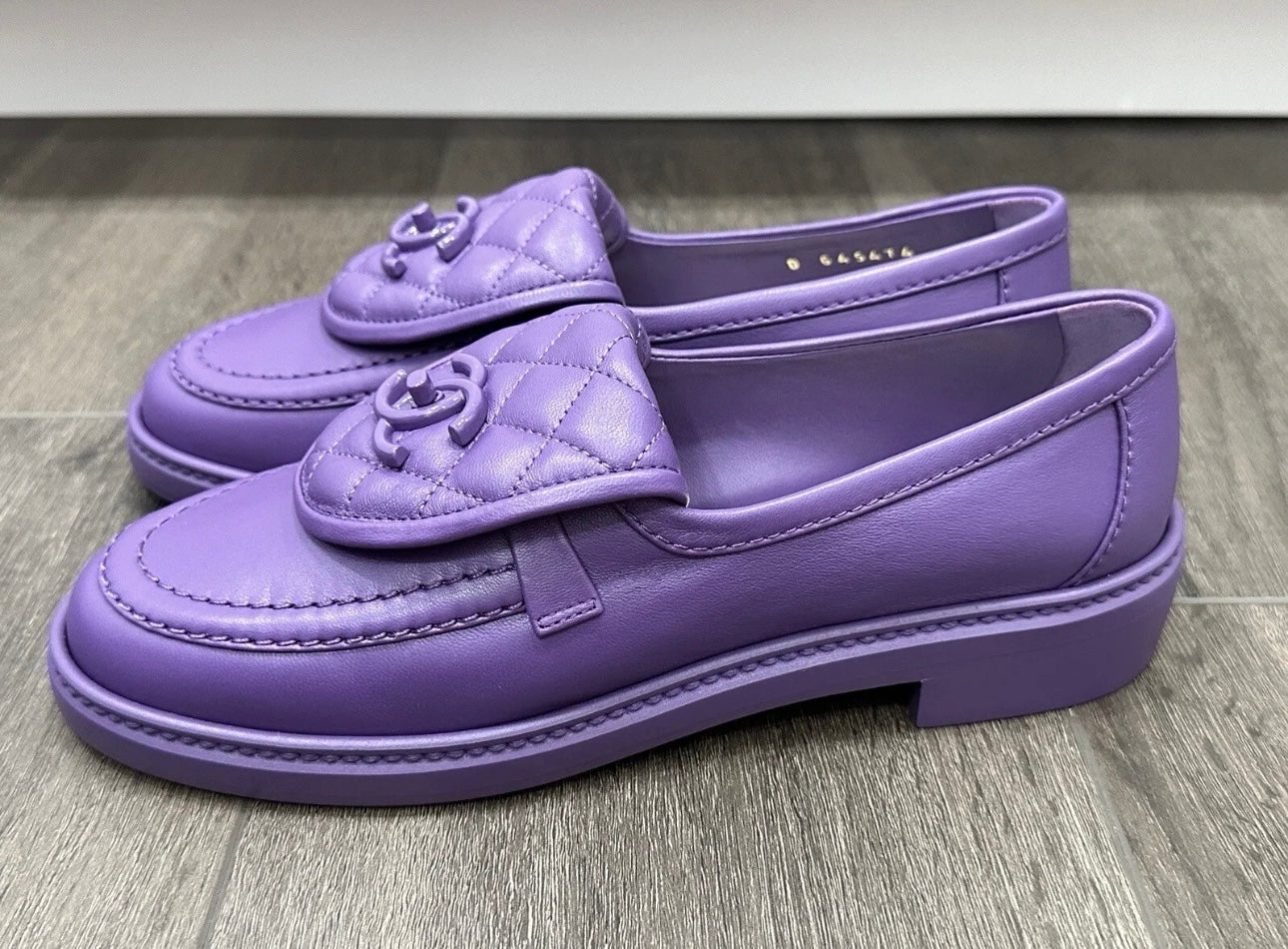 Chanel 23P Purple Quilted Flap Turn Lock CC Logo Slip On Flat Oxford Loafers Mocassins