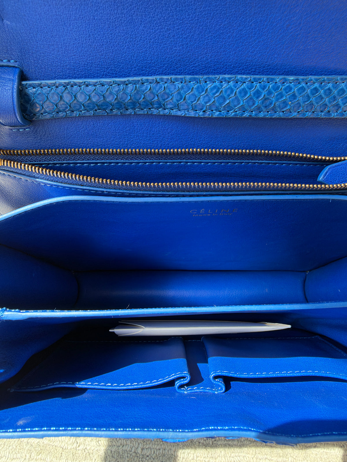 Celine Python Royal Blue Box GHW Medium Flap Handbag Cross Body Bag