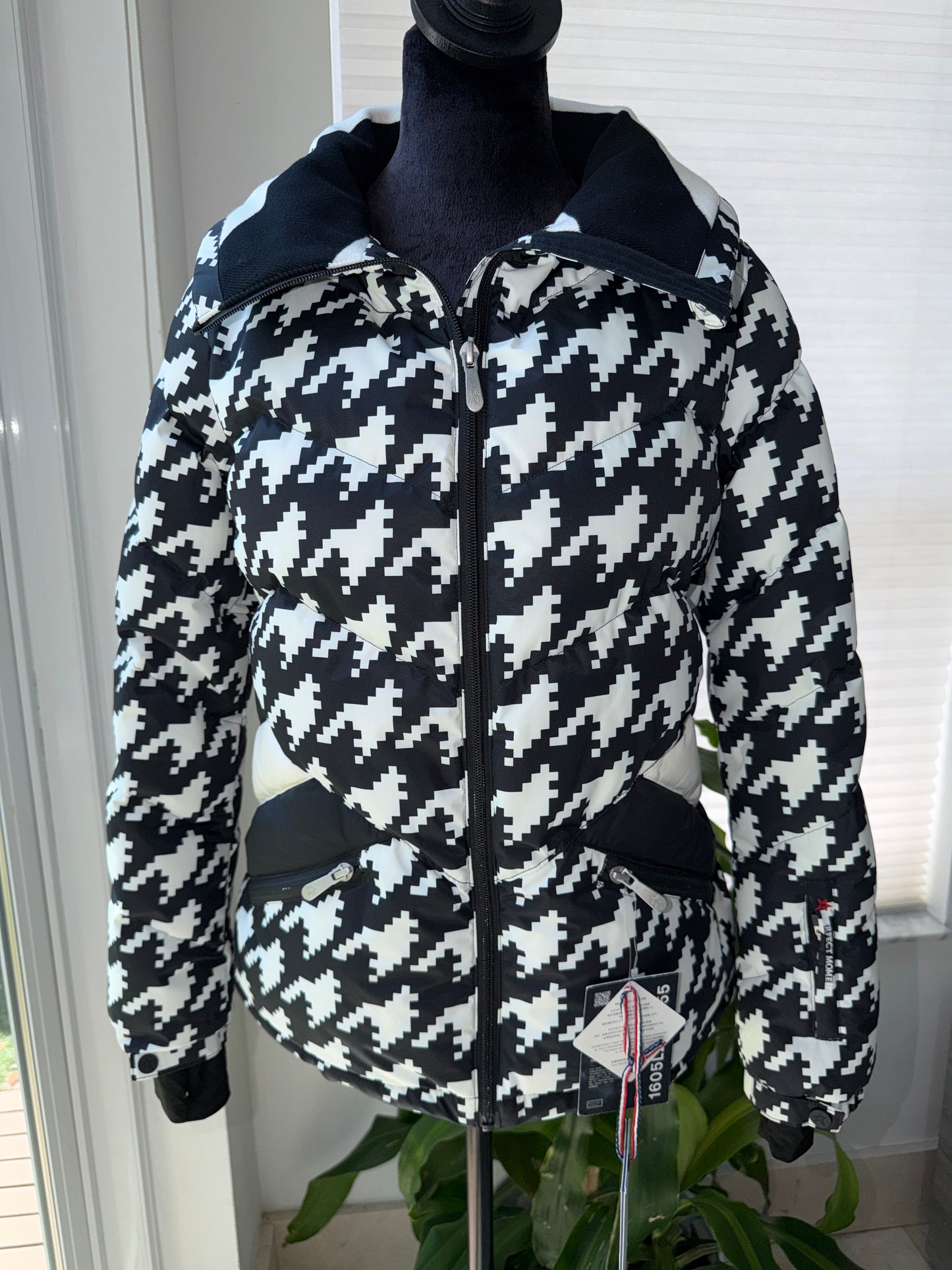 Perfect Moment Houndstooth Black White Ski Duvet Down Jacket Puffer Ski Jacket S
