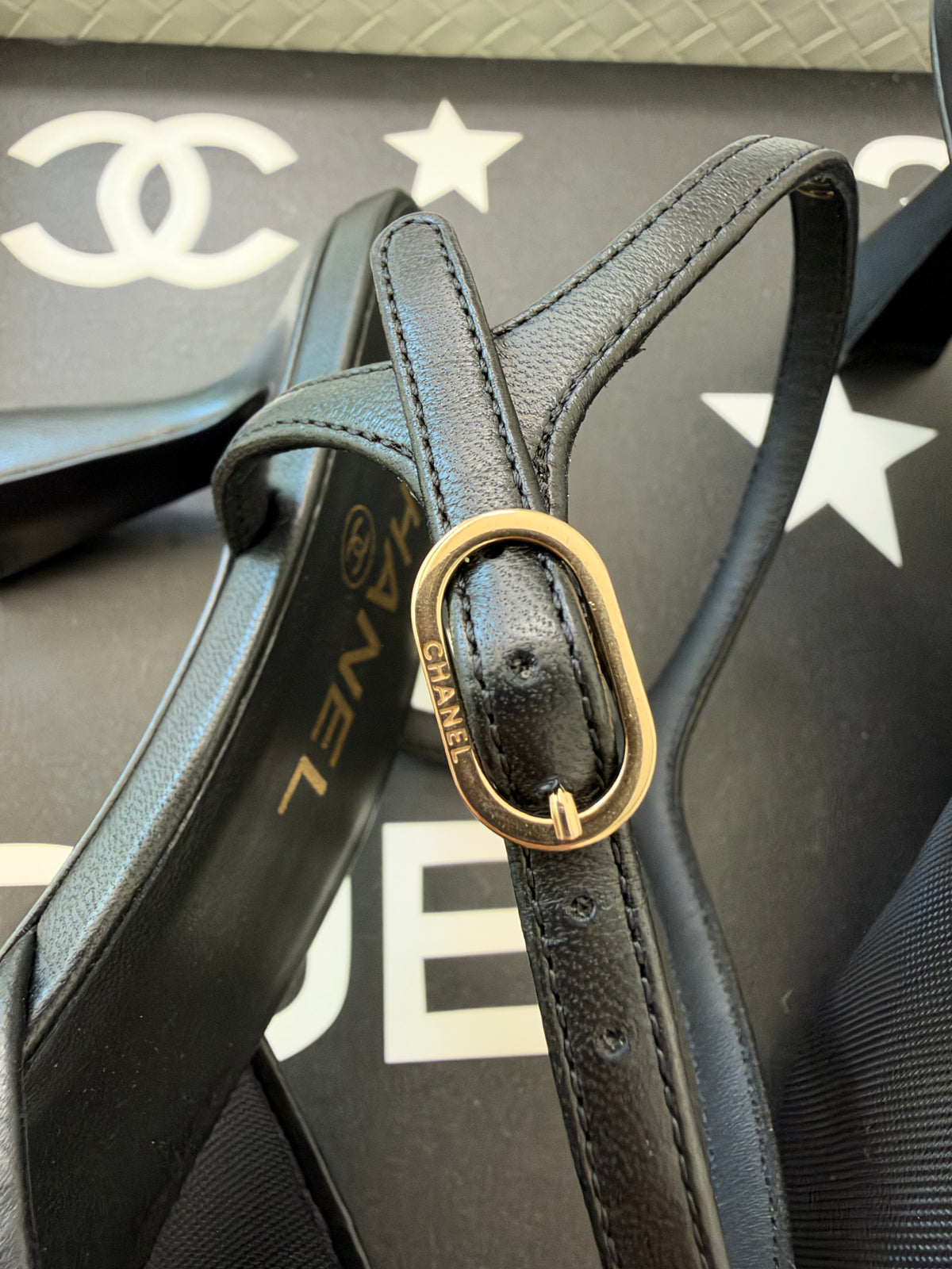 CHANEL 26 BLAZY BLACK MESH LAMBSKIN OPEN TOE CC LOGO SANDALS HEELS SHOES