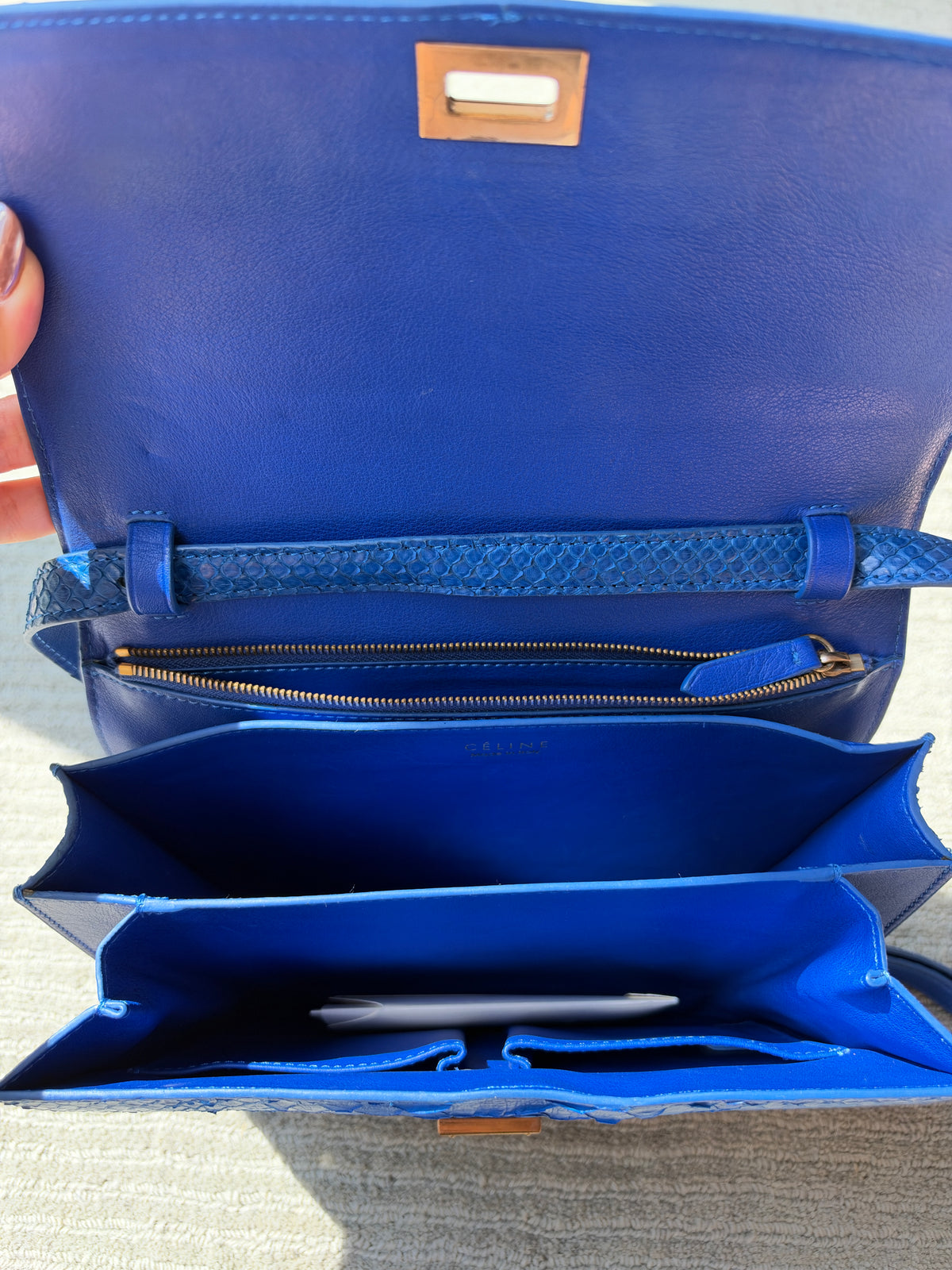 Celine Python Royal Blue Box GHW Medium Flap Handbag Cross Body Bag
