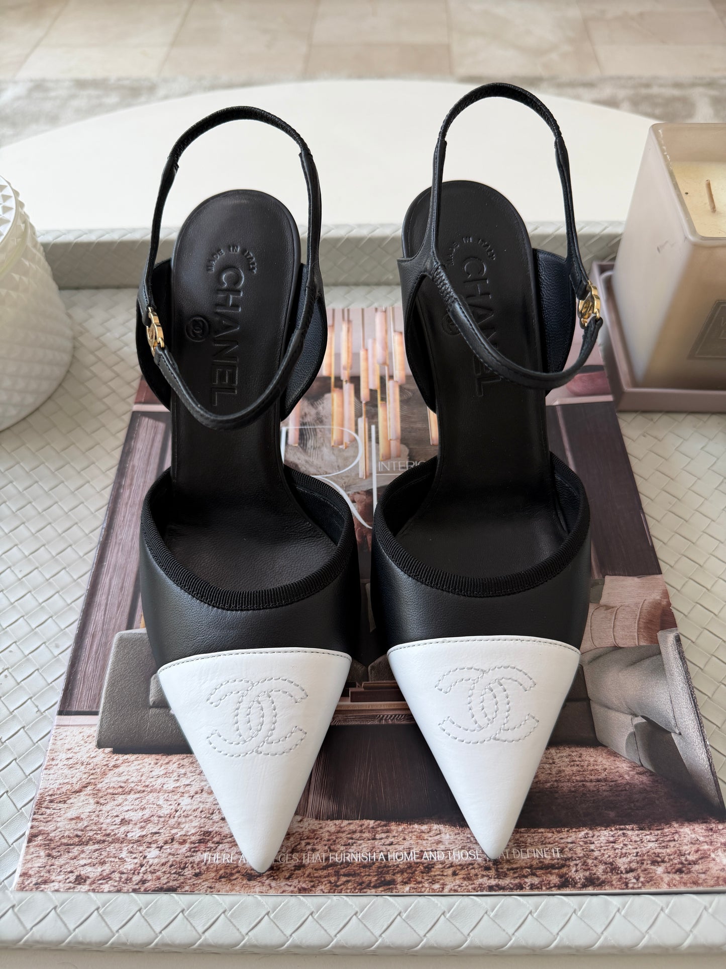 CHANEL SS 2026 BLAZY BLACK WHITE TOE LEATHER CC LOGO HEELS SHOES PUMPS SLINGBACKS