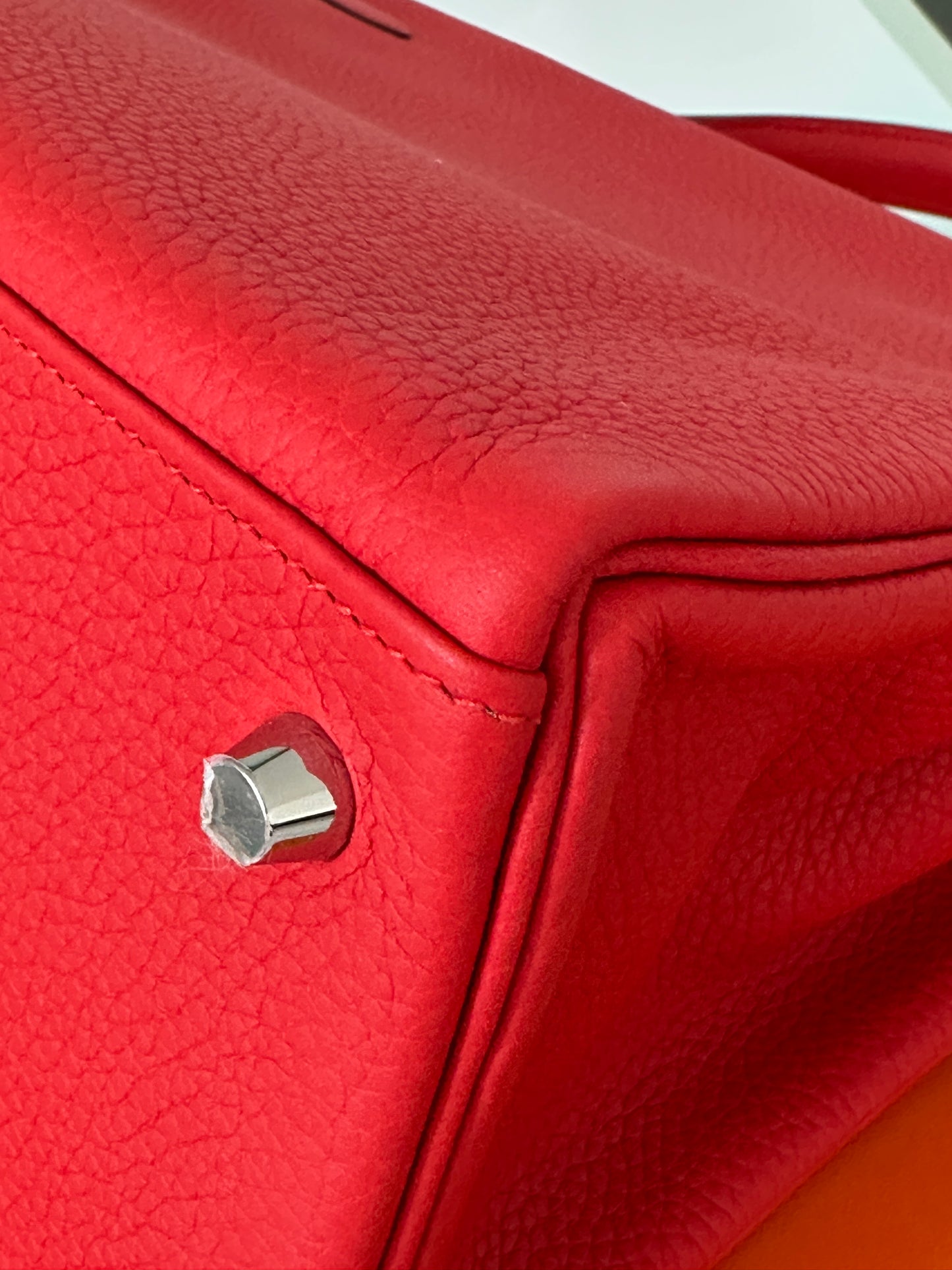 Hermes Kelly 35 Rouge Tomate Red Retourne Togo Leather Palladium Hardware PHW Bag Handbag