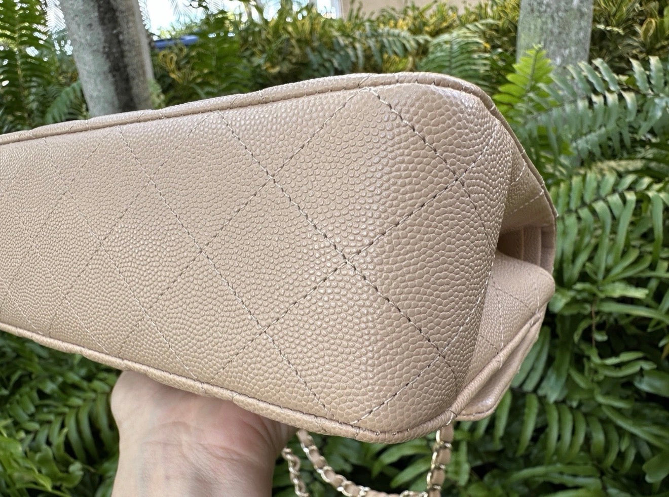 CHANEL DARK BEIGE CAVIAR LEATHER MEDIUM CLASSIC DOUBLE FLAP BAG LIGHT GOLD HARDWARE