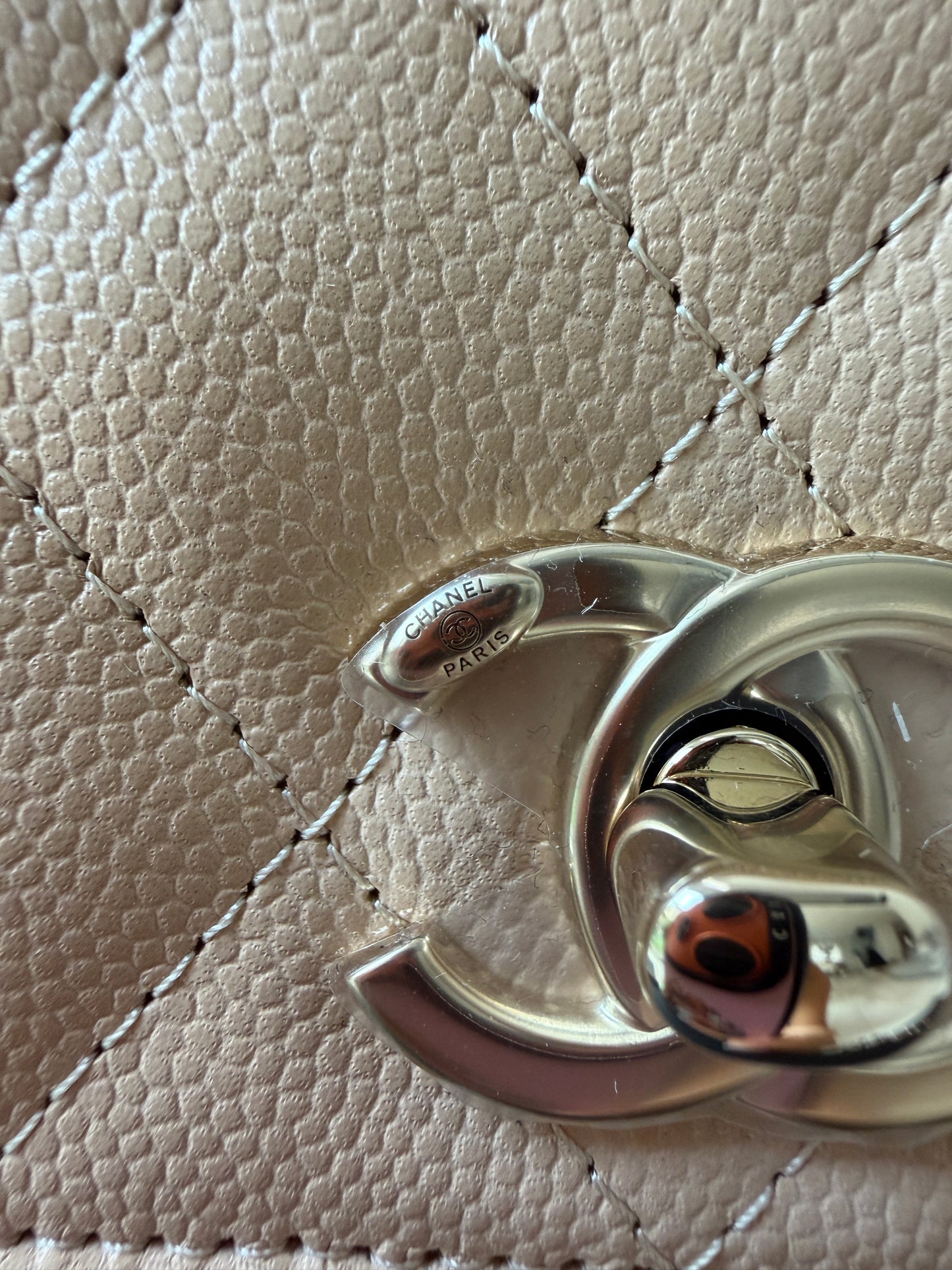 Chanel 24K AP4244 Micro Coco Handle Extra Mini Classic Flap Bag Beige Caviar Clutch with Chain Gold HW