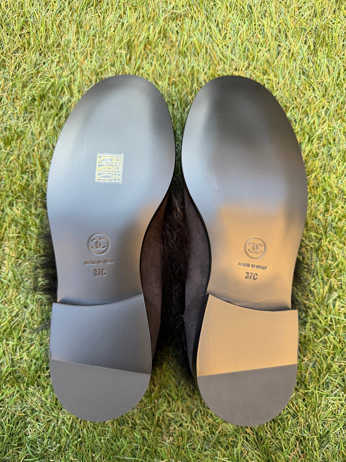 CHANEL COCO NEIGE 25/26 BLACK SUEDE LEATHER FUR SHEARLING LOAFERS MOCCASSINS