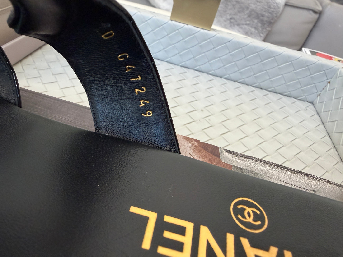 Chanel SS 26 Blazy Black Leather Croc Embossed CC Logo Slides Flat Flip Flop Mules Sandals