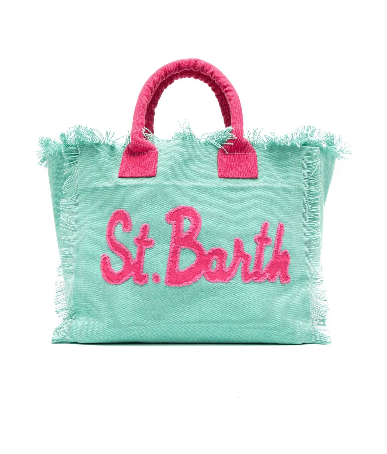 MC2 Saint Barth Vanity Patch Canvas Embossed Light Blue Pink Beach Tote Bag