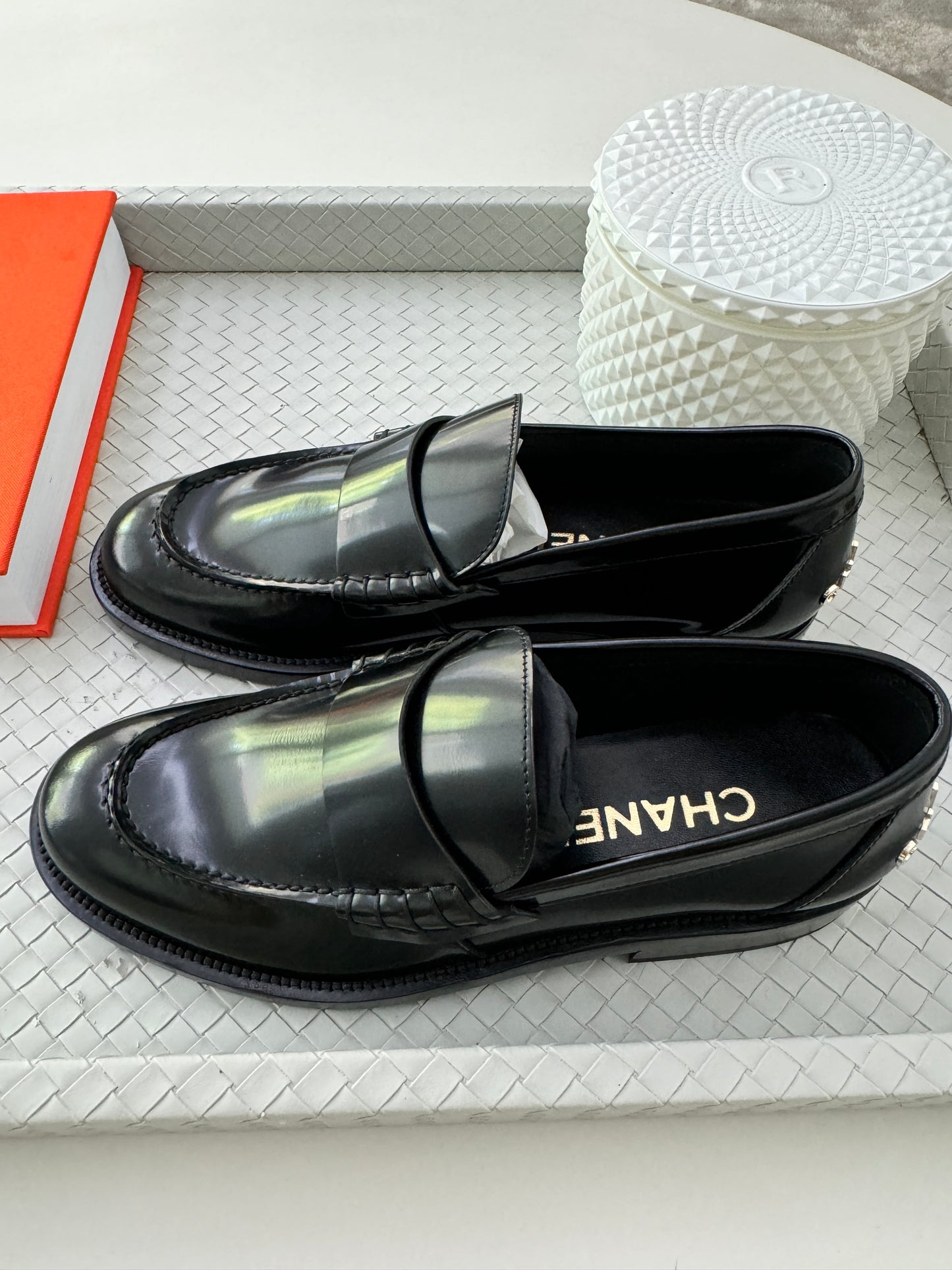 CHANEL BLACK LEATHER LOAFERS OXFORD SHOES