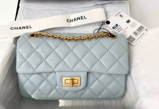 CHANEL MINI REISSUE 2.55 LIGHT BLUE CALFSKIN LEATHER BAG GHW