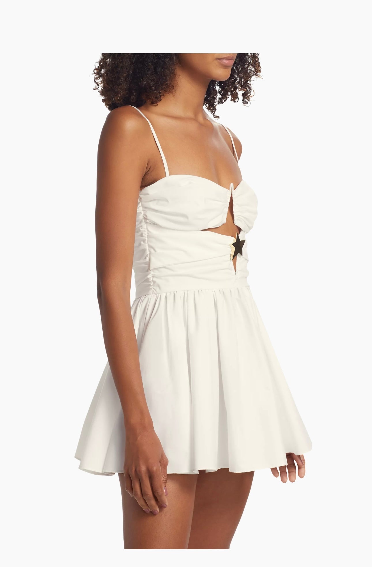 $795 Area Gold Golden Star Cut Out Poplin Gathered Cotton White Mini D – Miami Lux Boutique