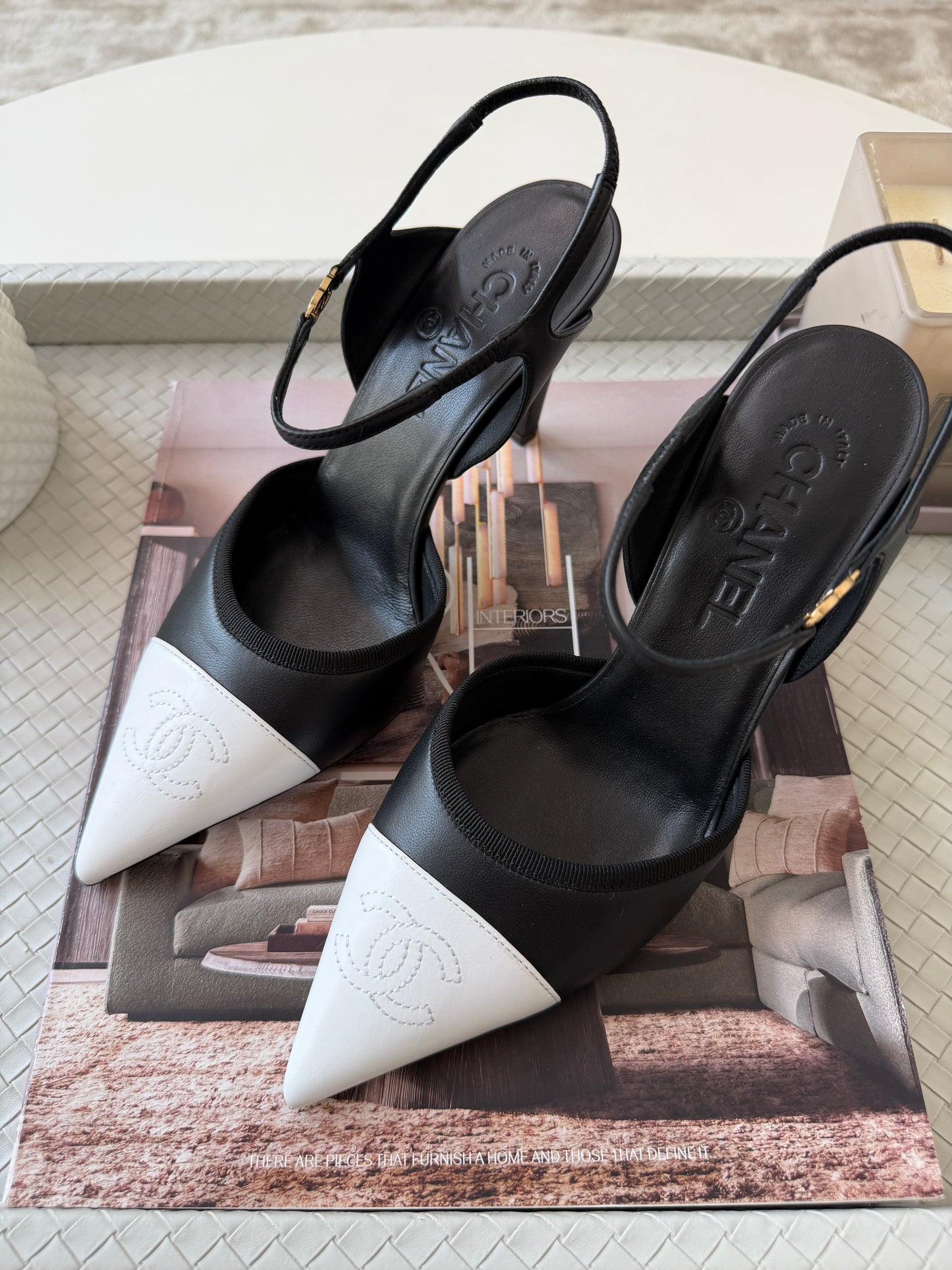 CHANEL SS 2026 BLAZY BLACK WHITE TOE LEATHER CC LOGO HEELS SHOES PUMPS SLINGBACKS