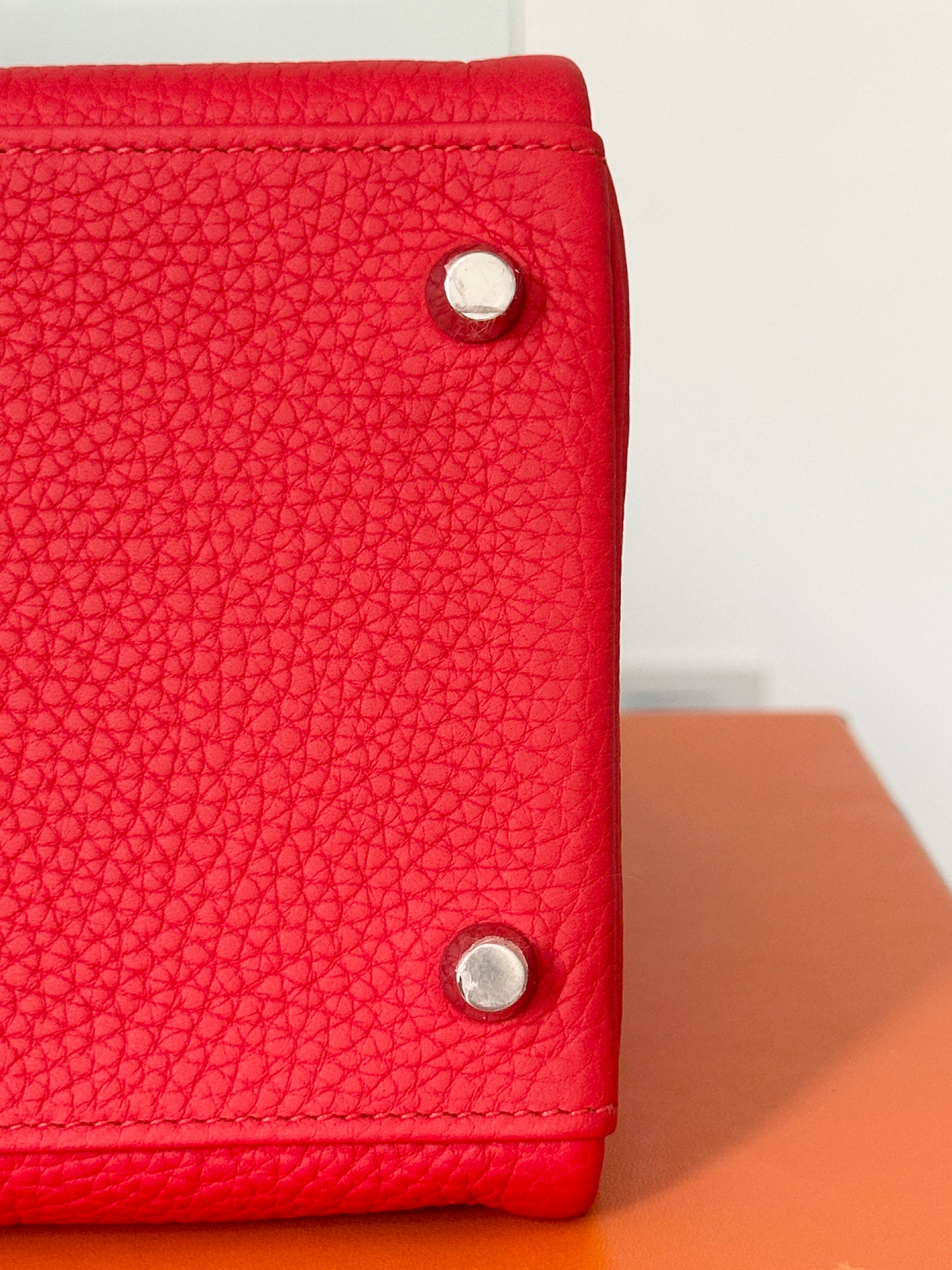Hermes Kelly 35 Rouge Tomate Red Retourne Togo Leather Palladium Hardware PHW Bag Handbag