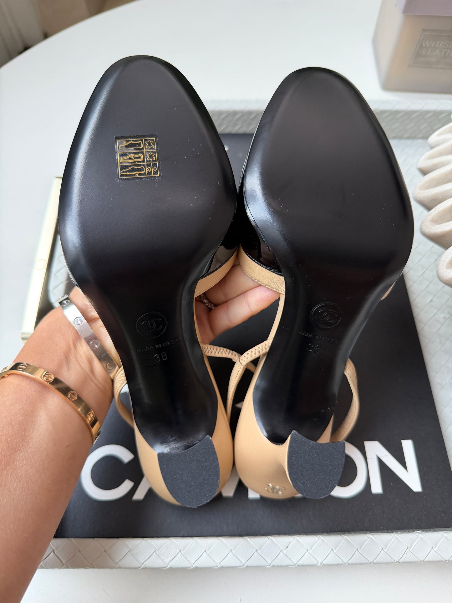 Chanel SS26 Beige Black Lambskin Patent Calfskin Leather Classic Slingbacks Pumps Heels