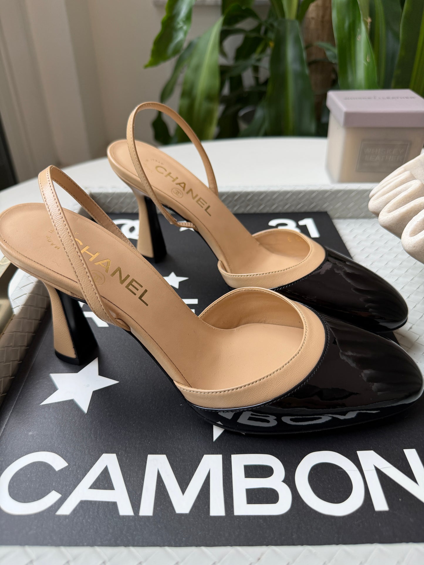 Chanel SS26 Beige Black Lambskin Patent Calfskin Leather Classic Slingbacks Pumps Heels