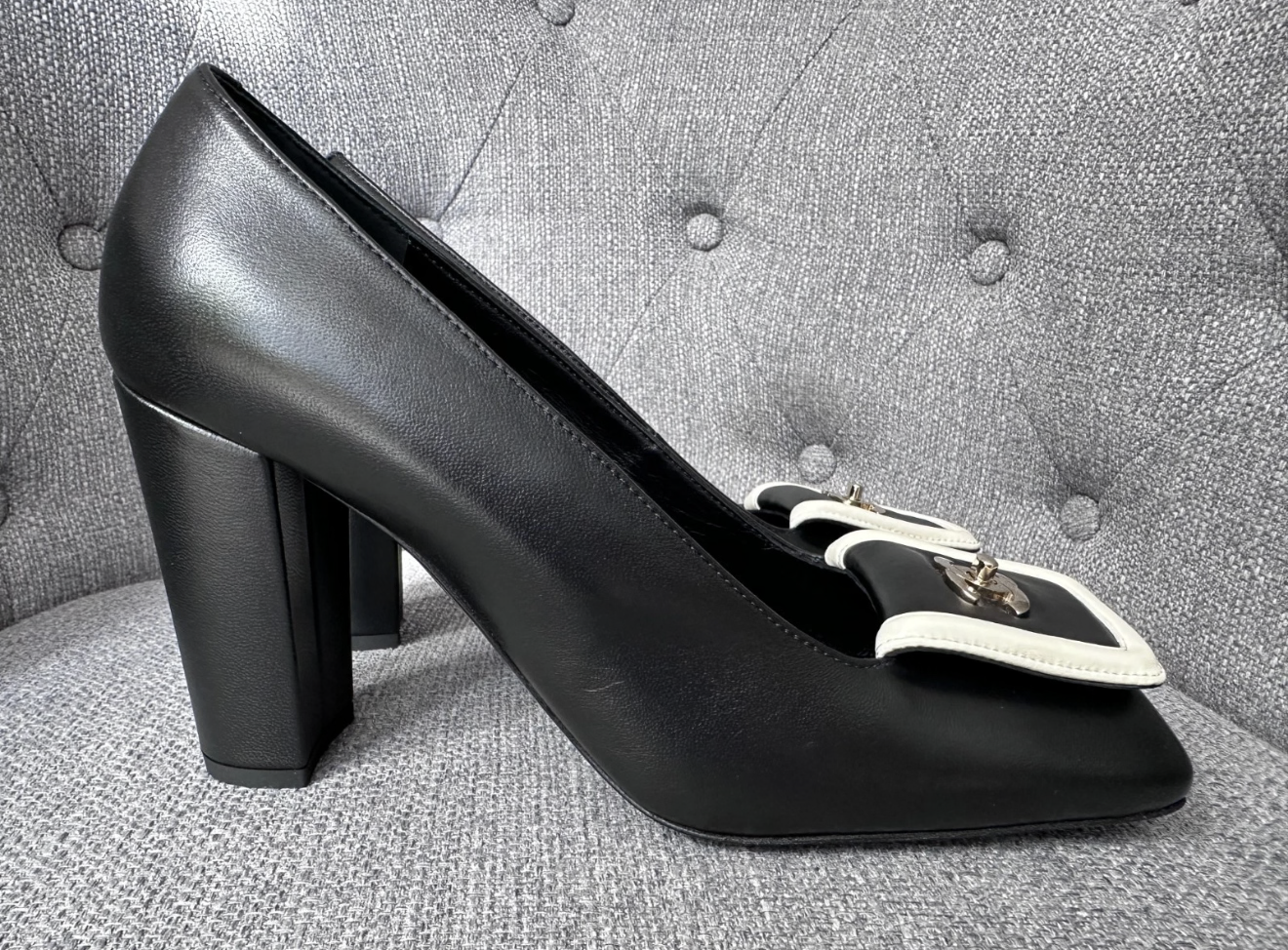 Chanel SS 26 Blazy Black Lambskin Square Toe CC Logo Turn-lock Pumps Heels