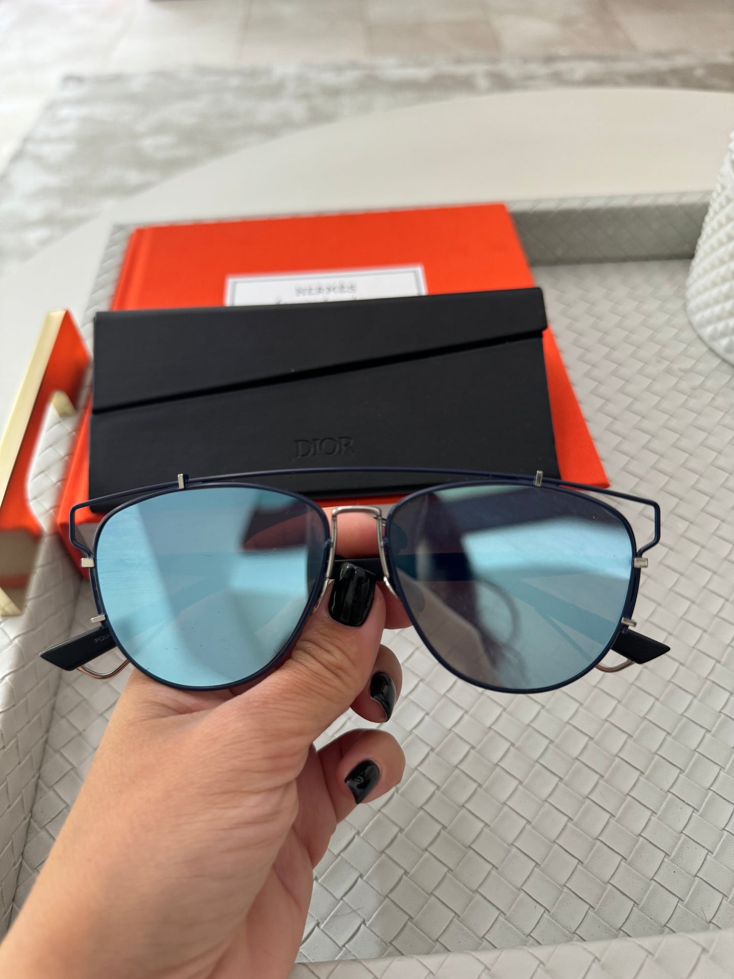 Christian Dior CD Technologic PQU/A4 Navy  Blue Mirrored Pilot Sunglasses Pre-Owned