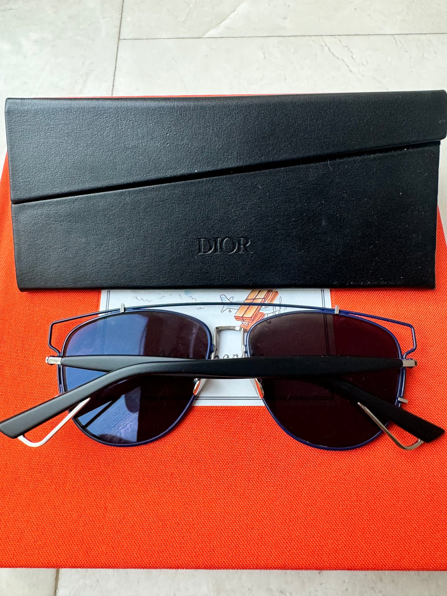 Christian Dior CD Technologic PQU/A4 Navy  Blue Mirrored Pilot Sunglasses Pre-Owned