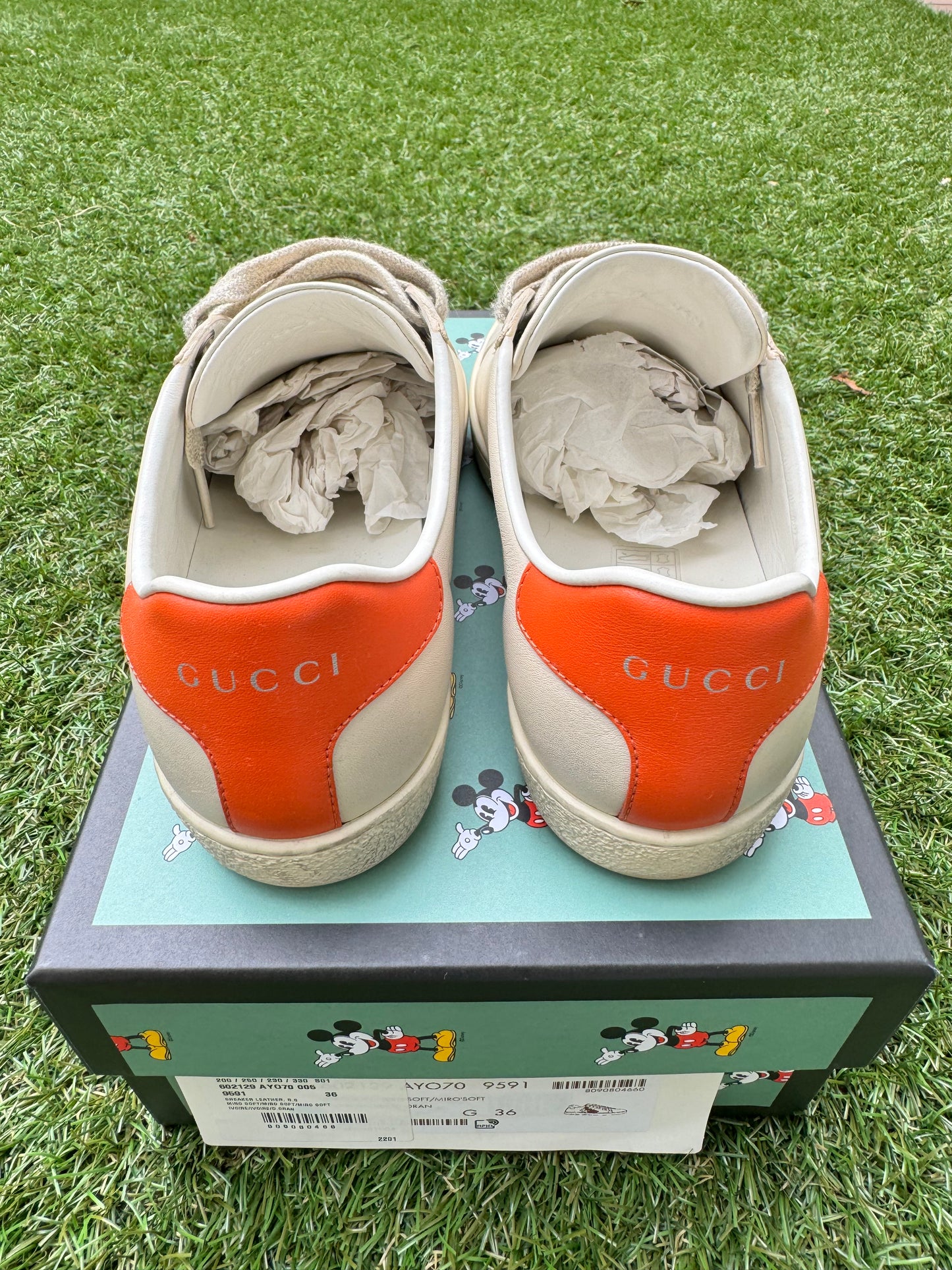 GUCCI x Disney Ace 602129 Ivory  Leather Mickey Mouse Ace Sneakers Women Pre-Owned