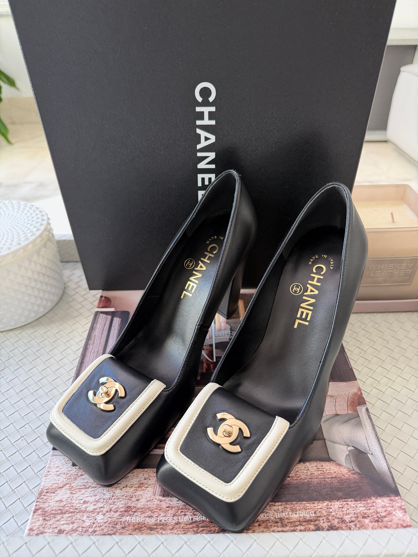 Chanel SS 26 Blazy Black Lambskin Square Toe CC Logo Turn-lock Pumps Heels