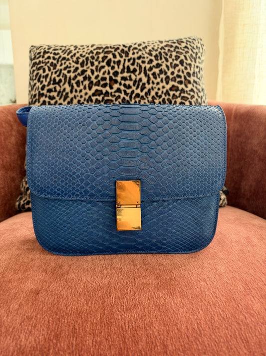Celine Python Royal Blue Box GHW Medium Flap Handbag Cross Body Bag