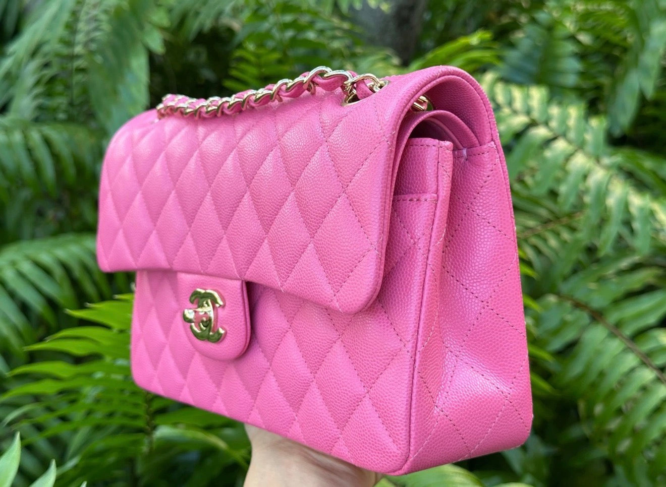 CHANEL PINK CAVIAR LEATHER SMALL CLASSIC DOUBLE FLAP BAG LIGHT GOLD HARDWARE