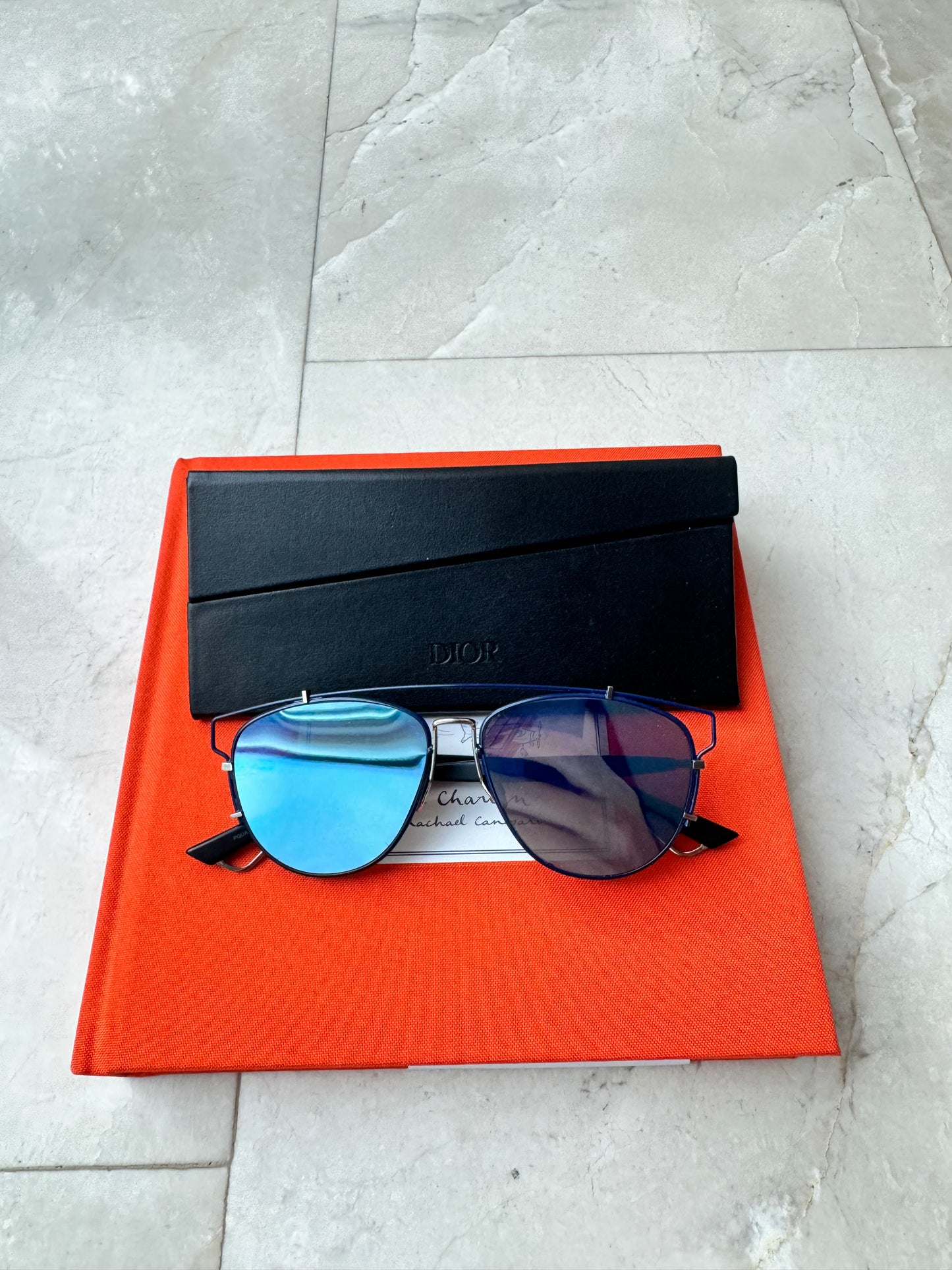 Christian Dior CD Technologic PQU/A4 Navy  Blue Mirrored Pilot Sunglasses Pre-Owned
