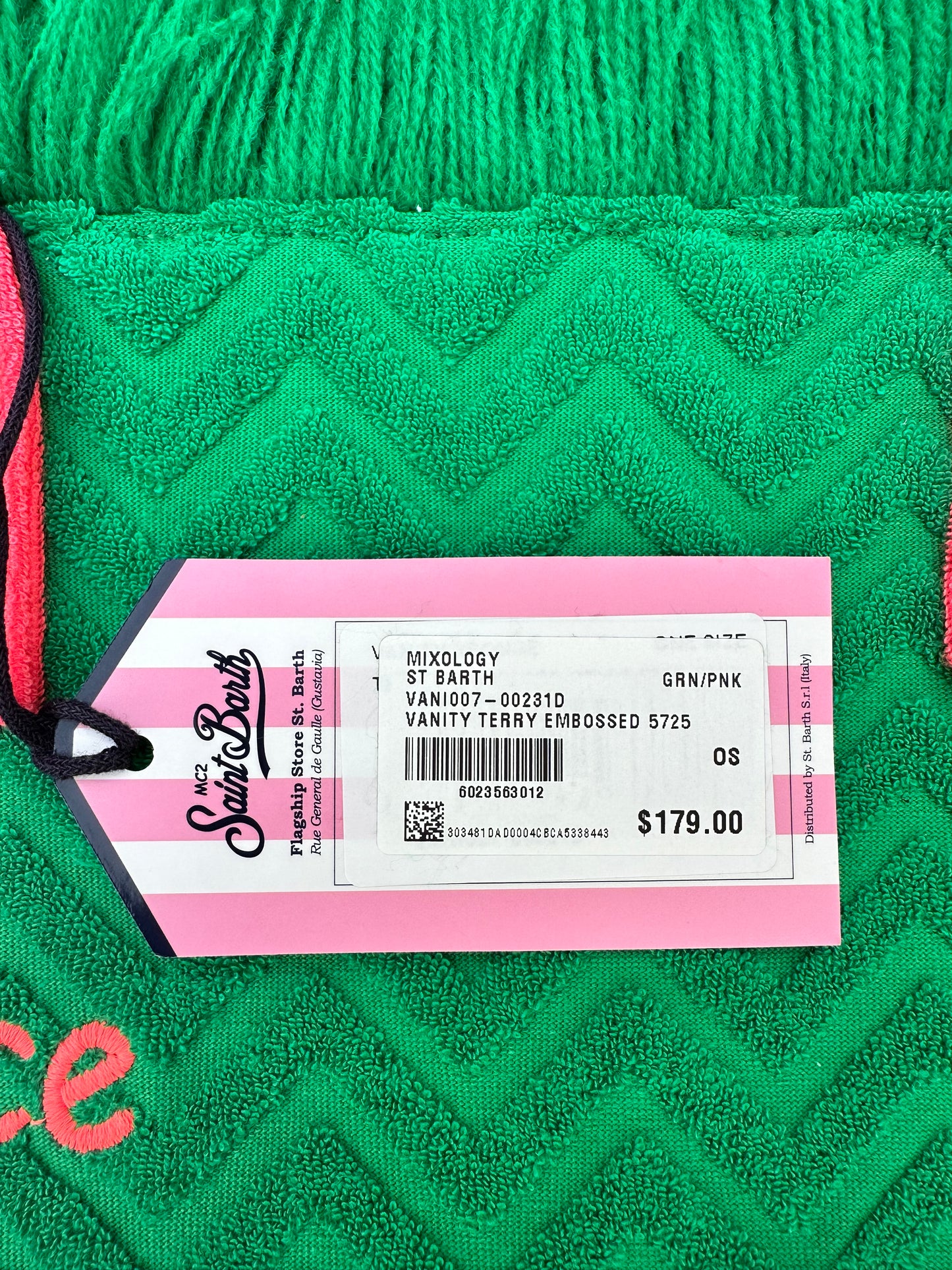 MC2 Saint Barth Vanity Terry Embossed Green Fuchsia Pink Beach Tote Bag
