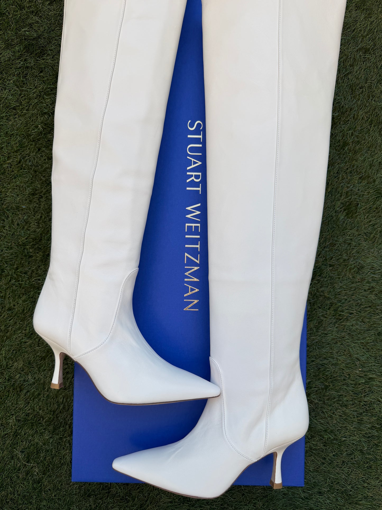 STUART WEITZMAN NAOMI NAPA LEATHER IVORY WHITE ZIP OVER KNEE BOOTS WIDE CALF BOOT